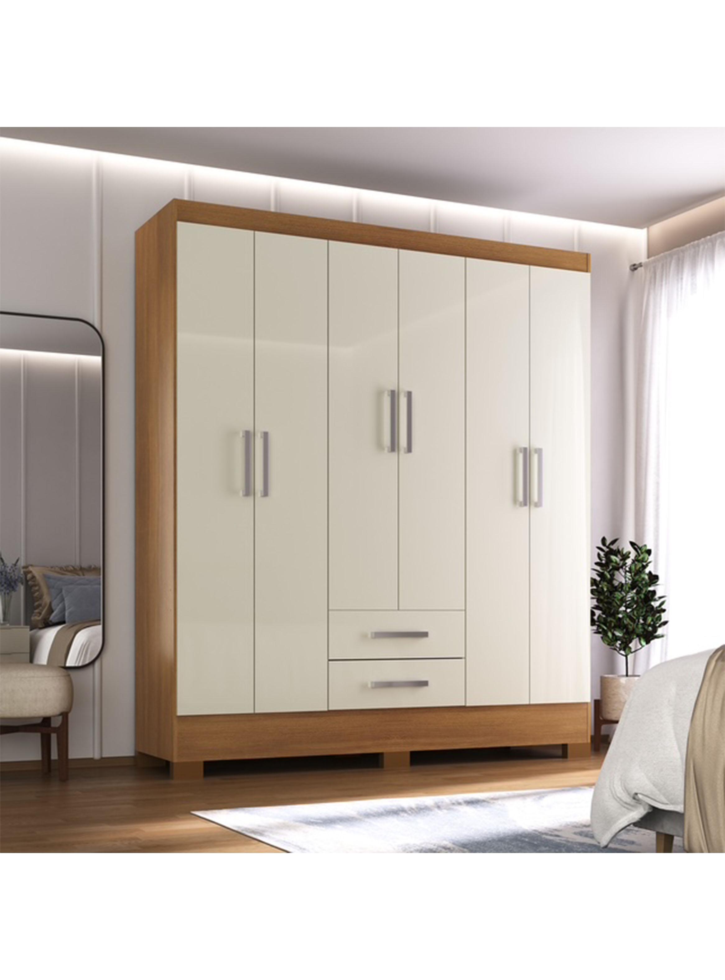 Clóset 6 Puertas 2 Cajones Canela Blanco Off White-4