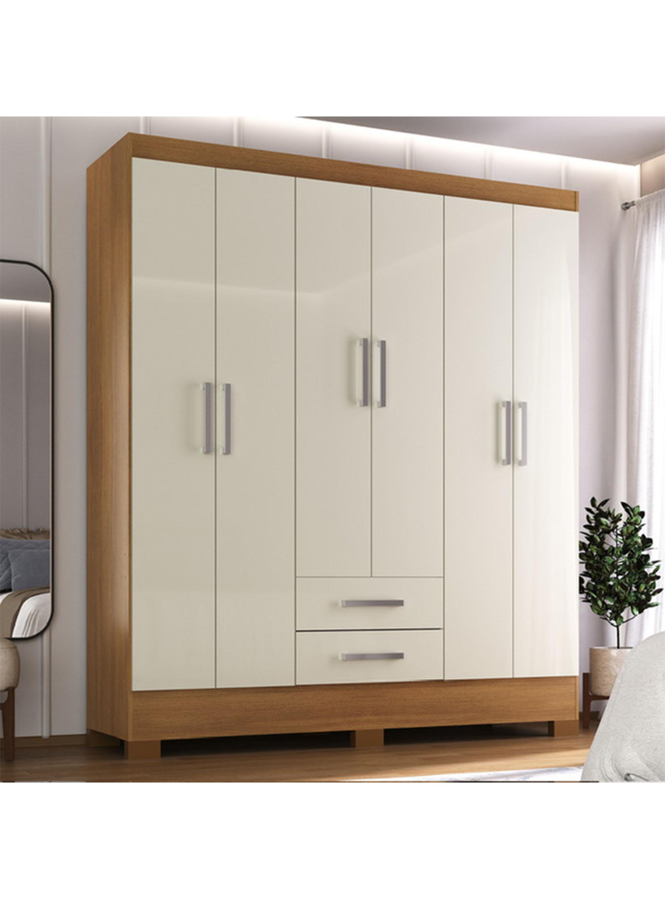 Clóset 6 Puertas 2 Cajones Canela Blanco Off White-3
