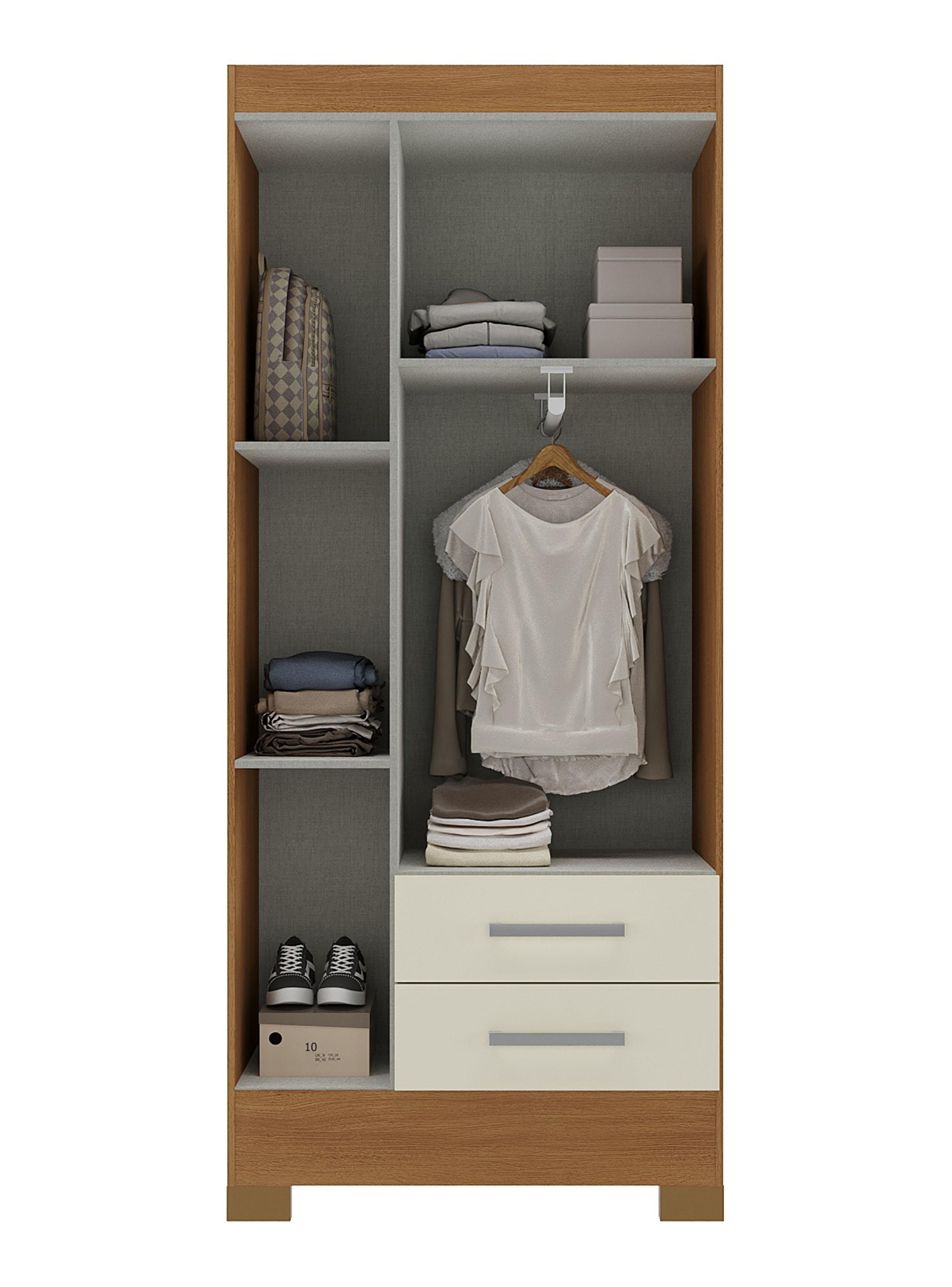 Clóset 3P 2C + Cómoda 5C Canela Blanco Off White-2