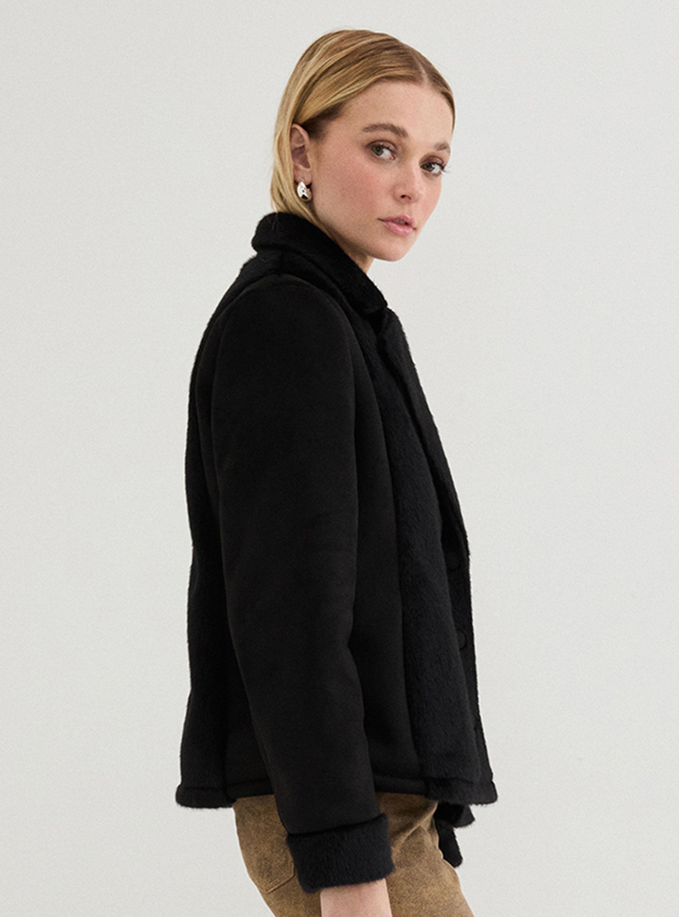 Chaqueta Ajustado con Peludo y Suede-2