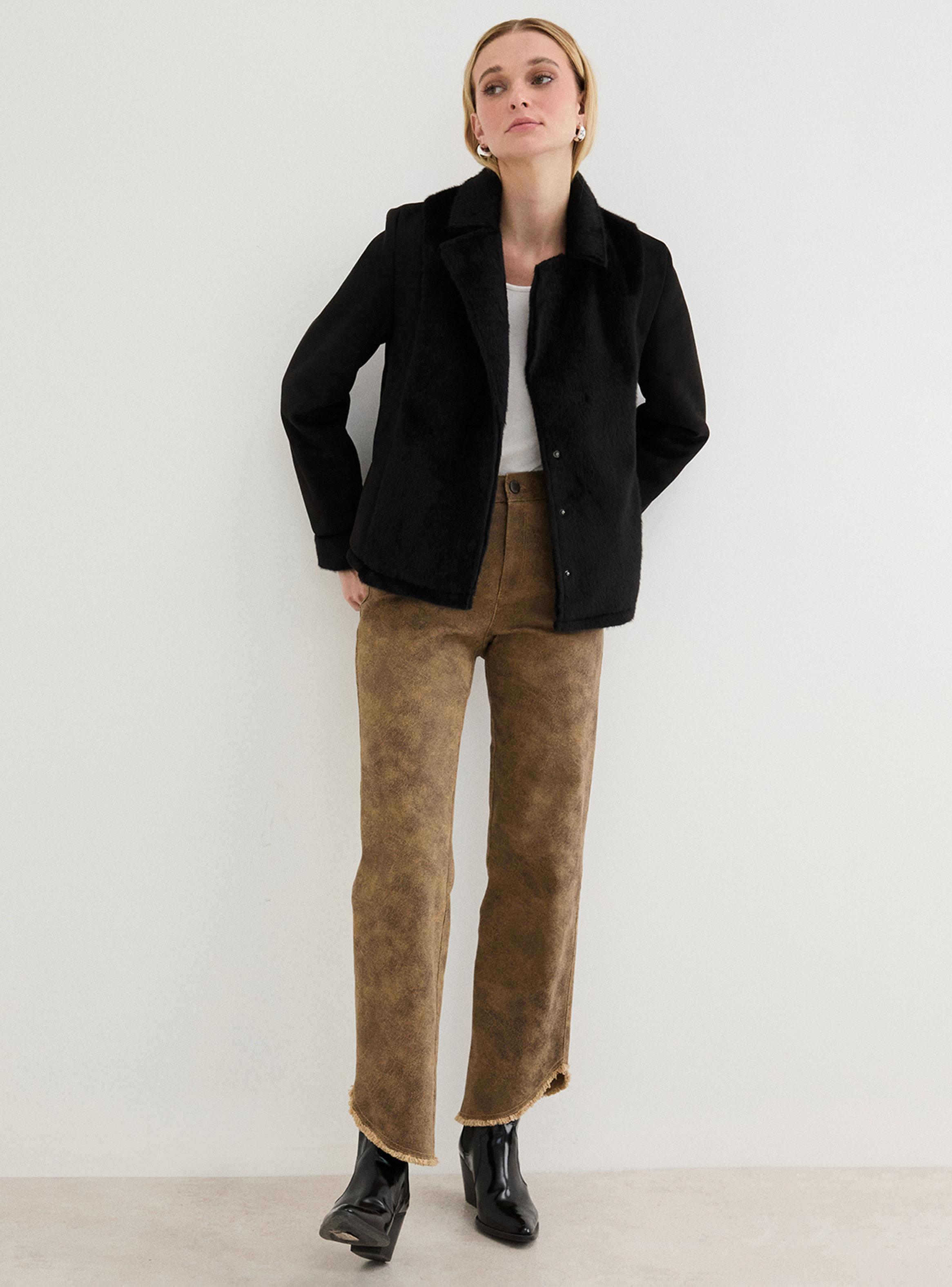Chaqueta Ajustado con Peludo y Suede-3