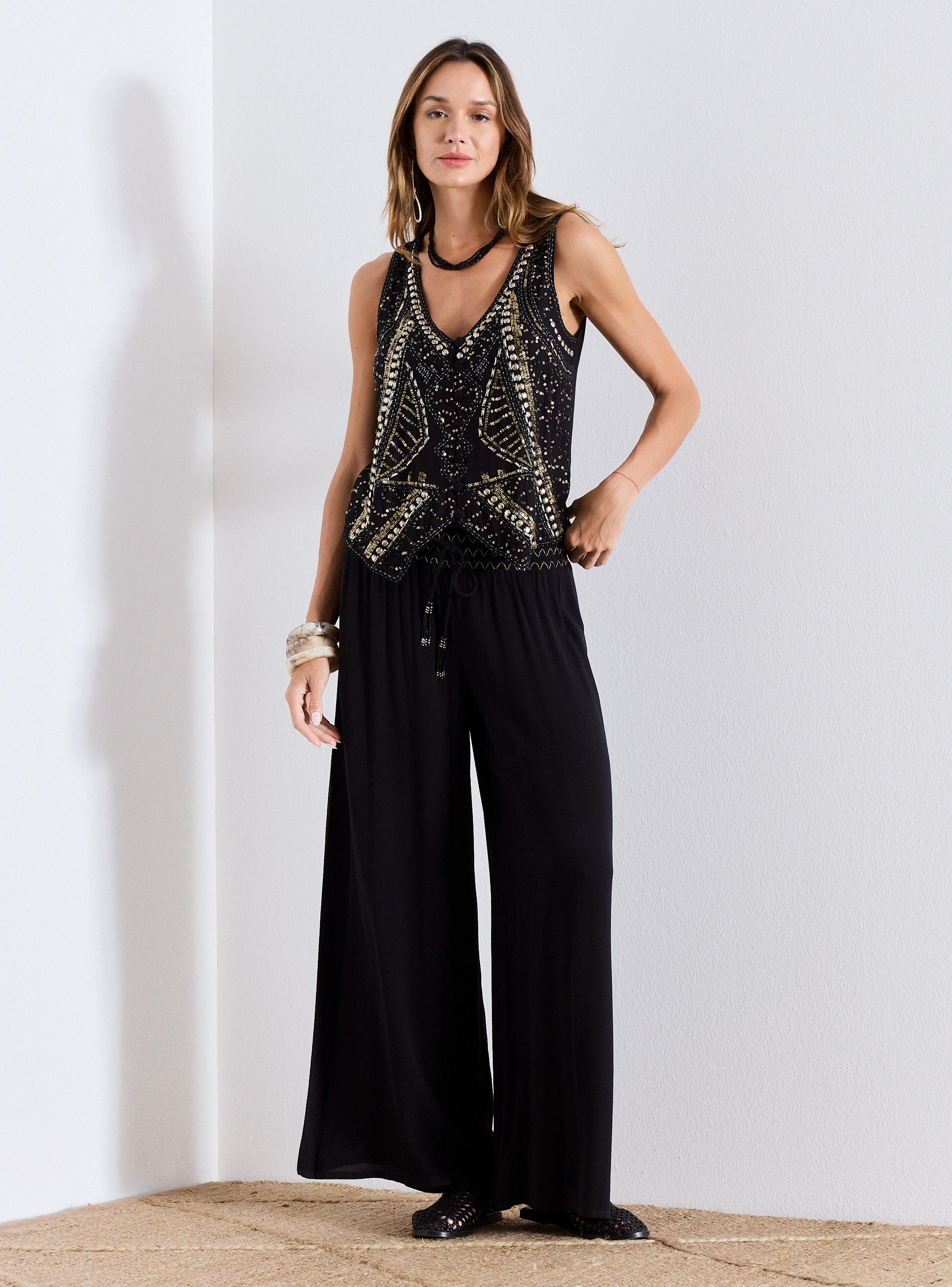 Blusa Tipo Gillet Bordado con Lentejuelas Botones Forrados-4