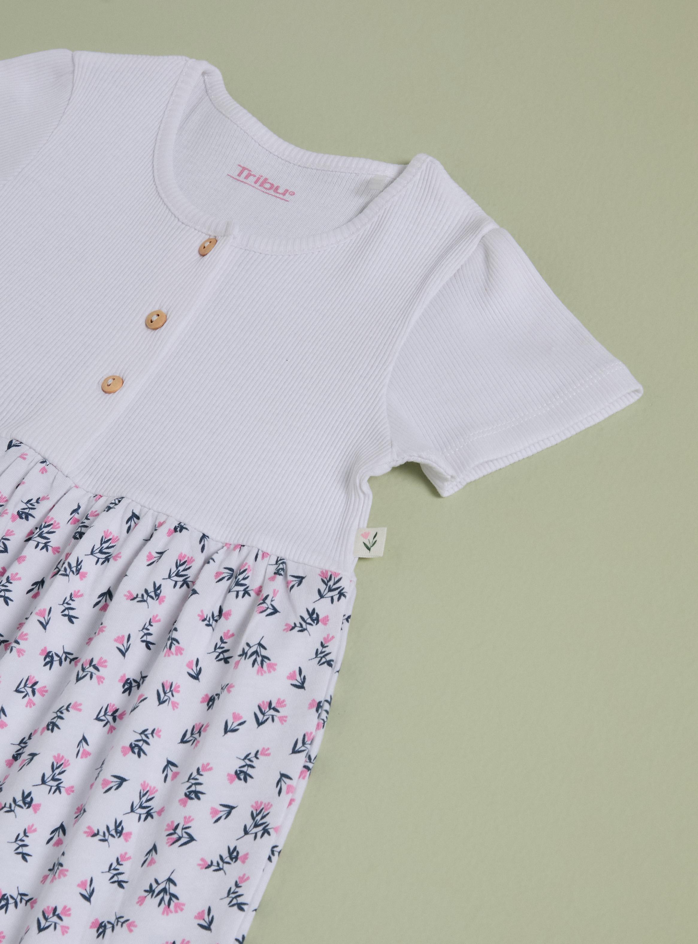 Vestido con Top Liso y Abajo Estampado-2