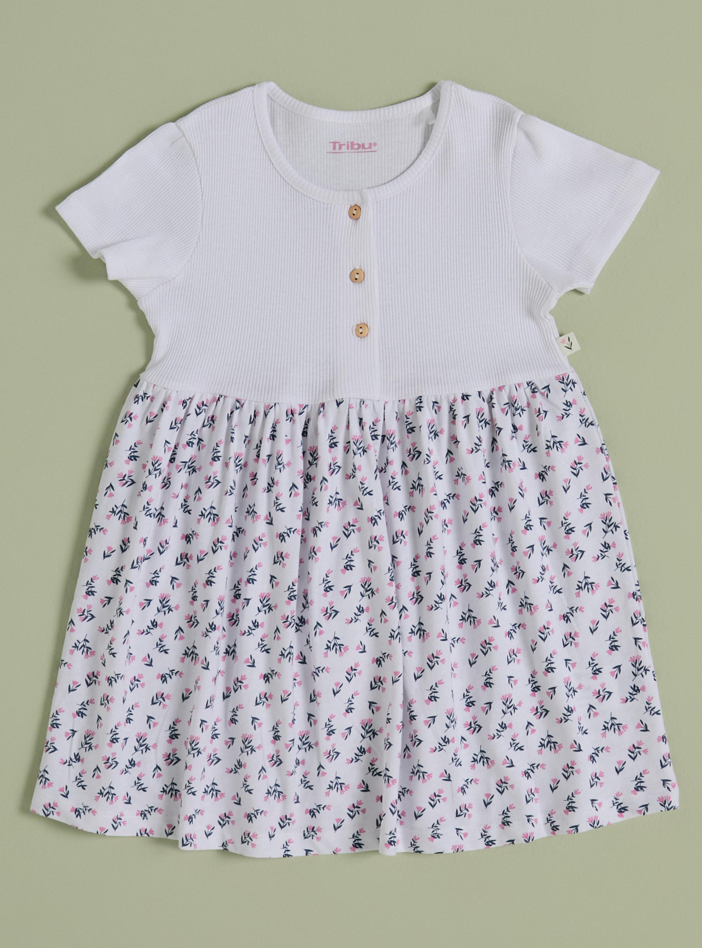 Vestido con Top Liso y Abajo Estampado-0