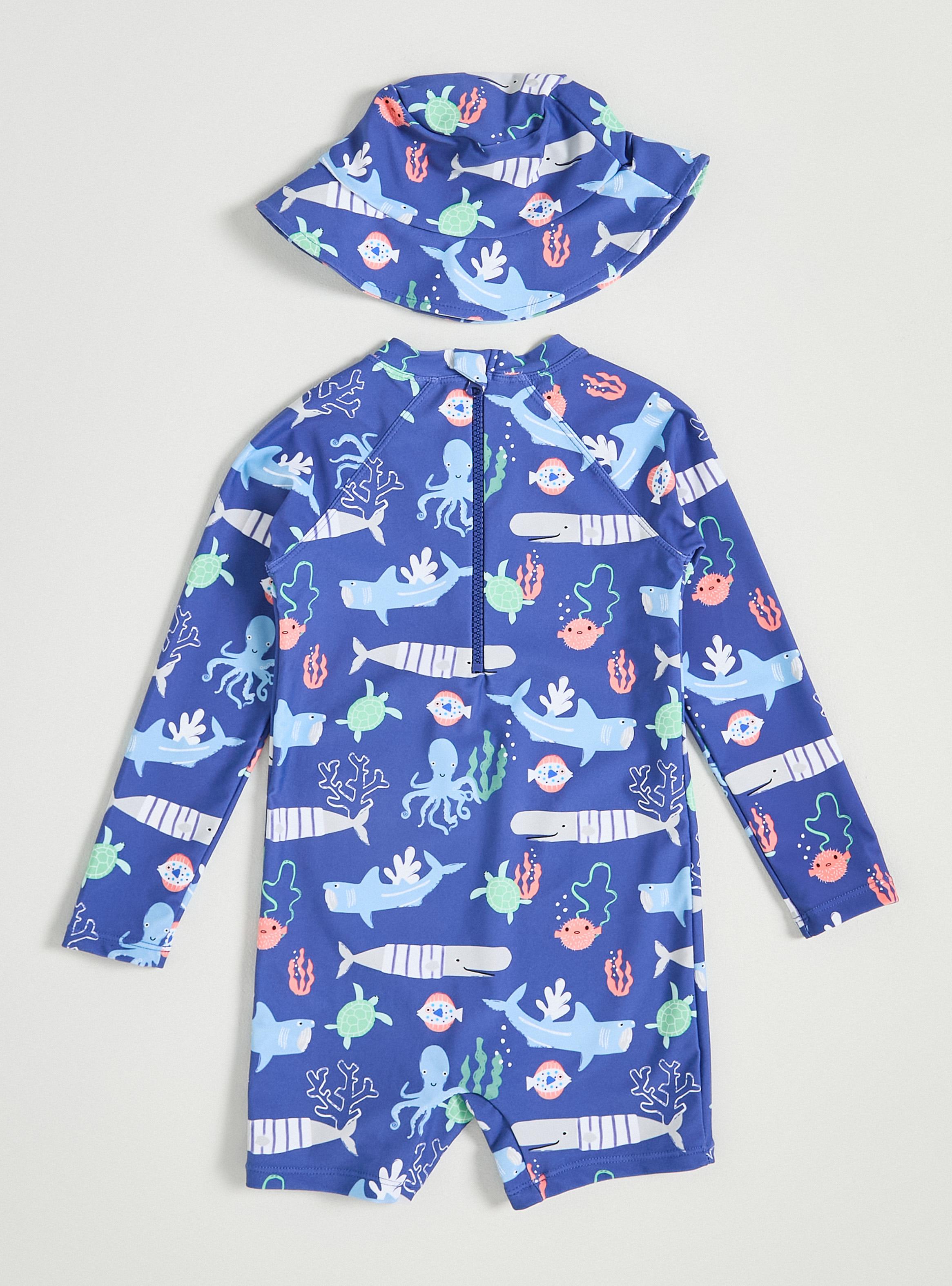 Traje de Baño Enterito Estampado Marino con Gorro-2