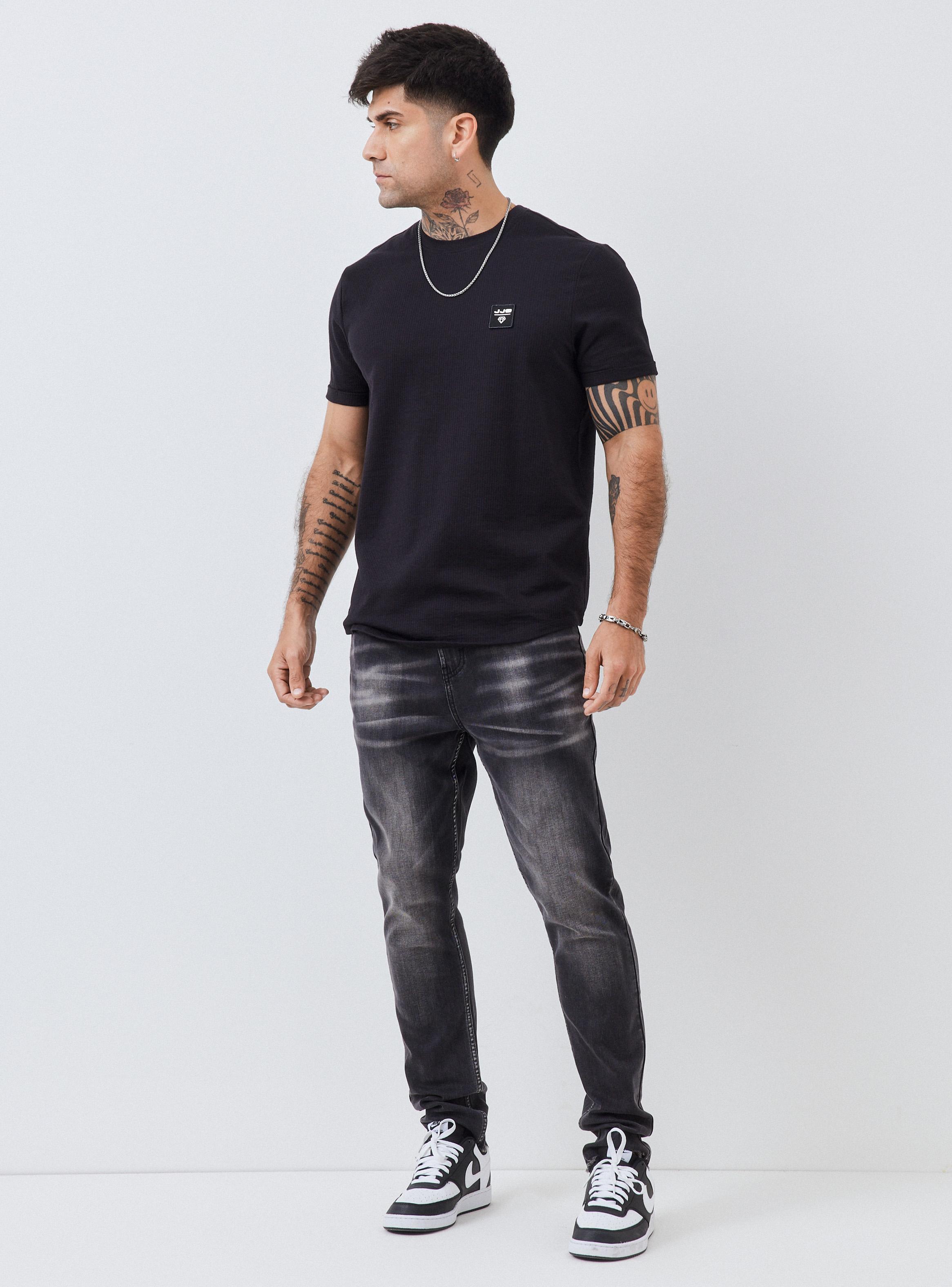 Jeans Lavado Desgastado Basta Cortada Tapered Fit-4