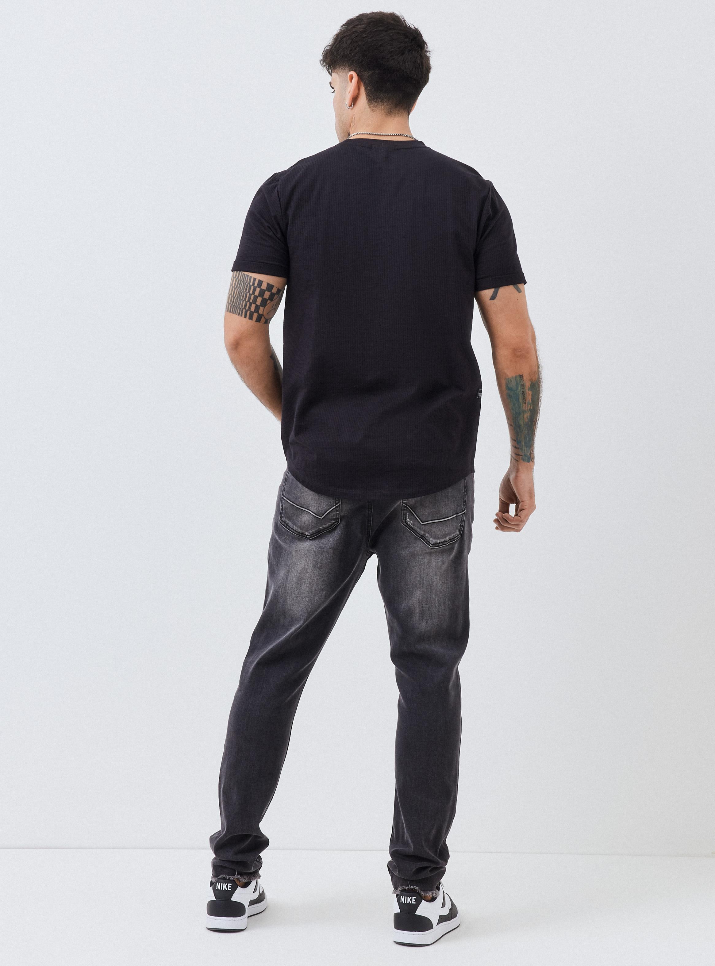 Jeans Lavado Desgastado Basta Cortada Tapered Fit-5