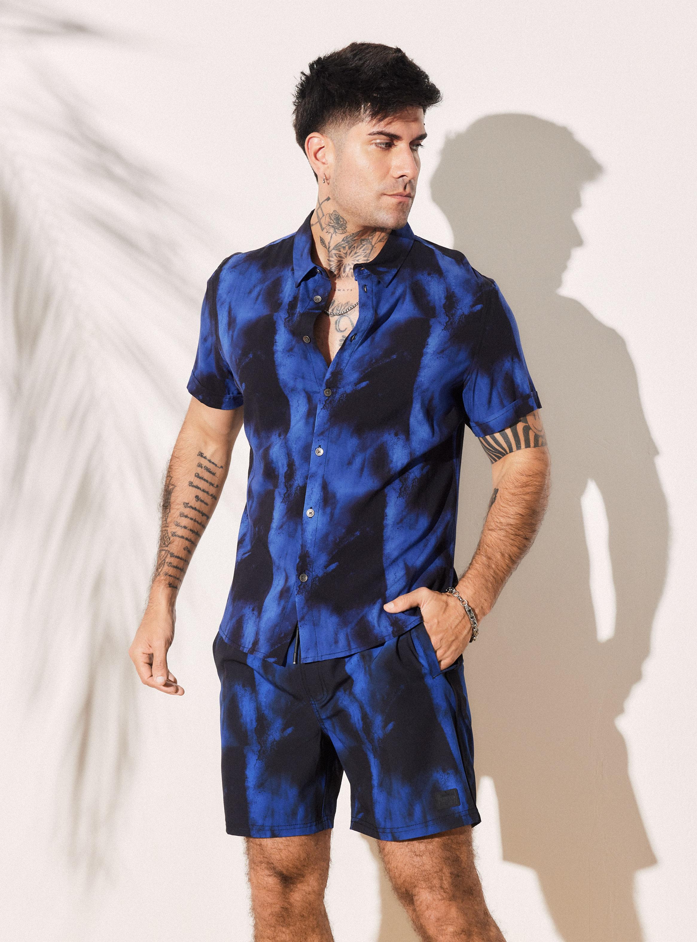 Camisa Estampado Manchas Orgánicas Cuello Camisero-0