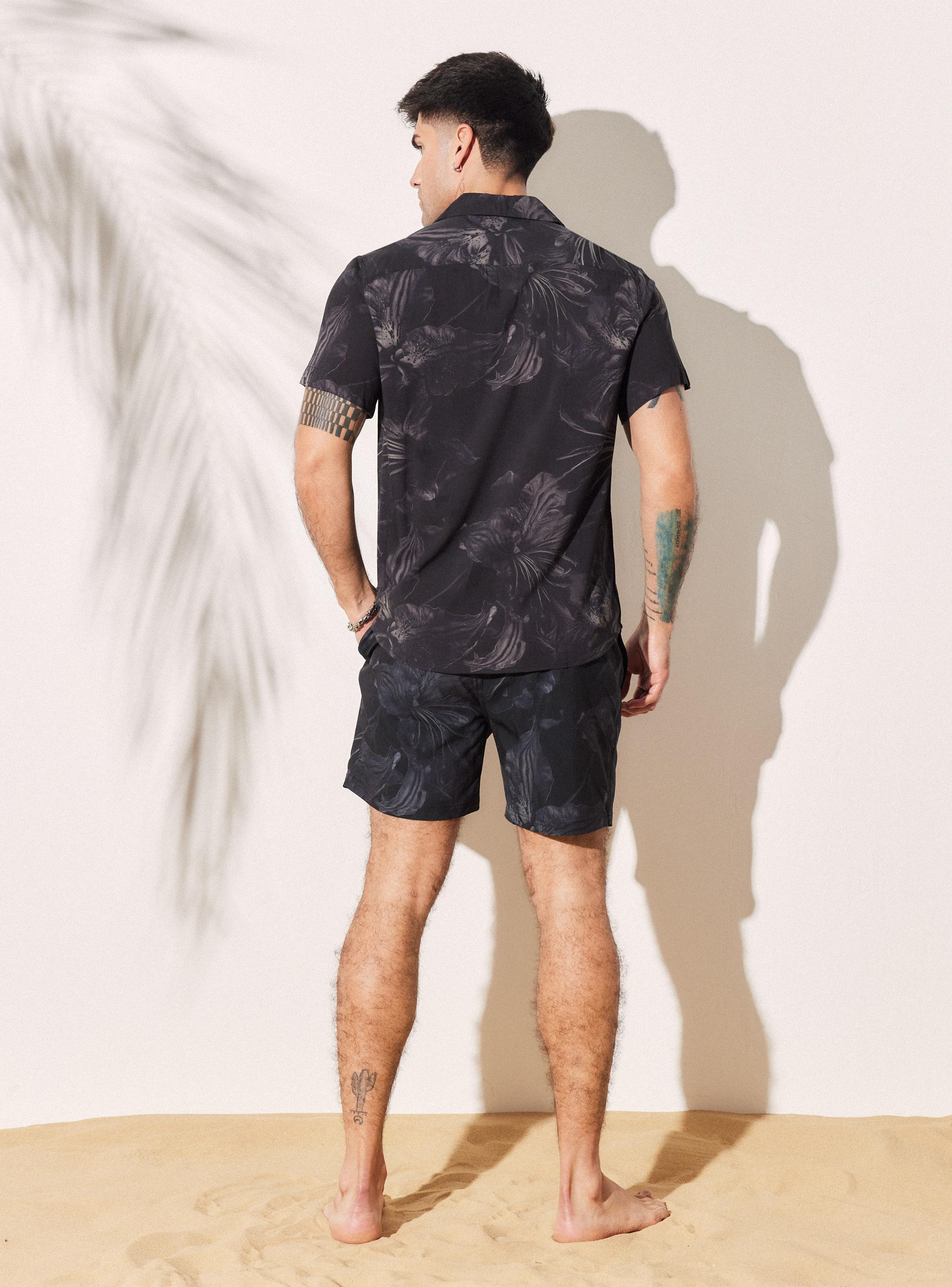 Camisa Cuello Resort Print Flores Oscuras-5