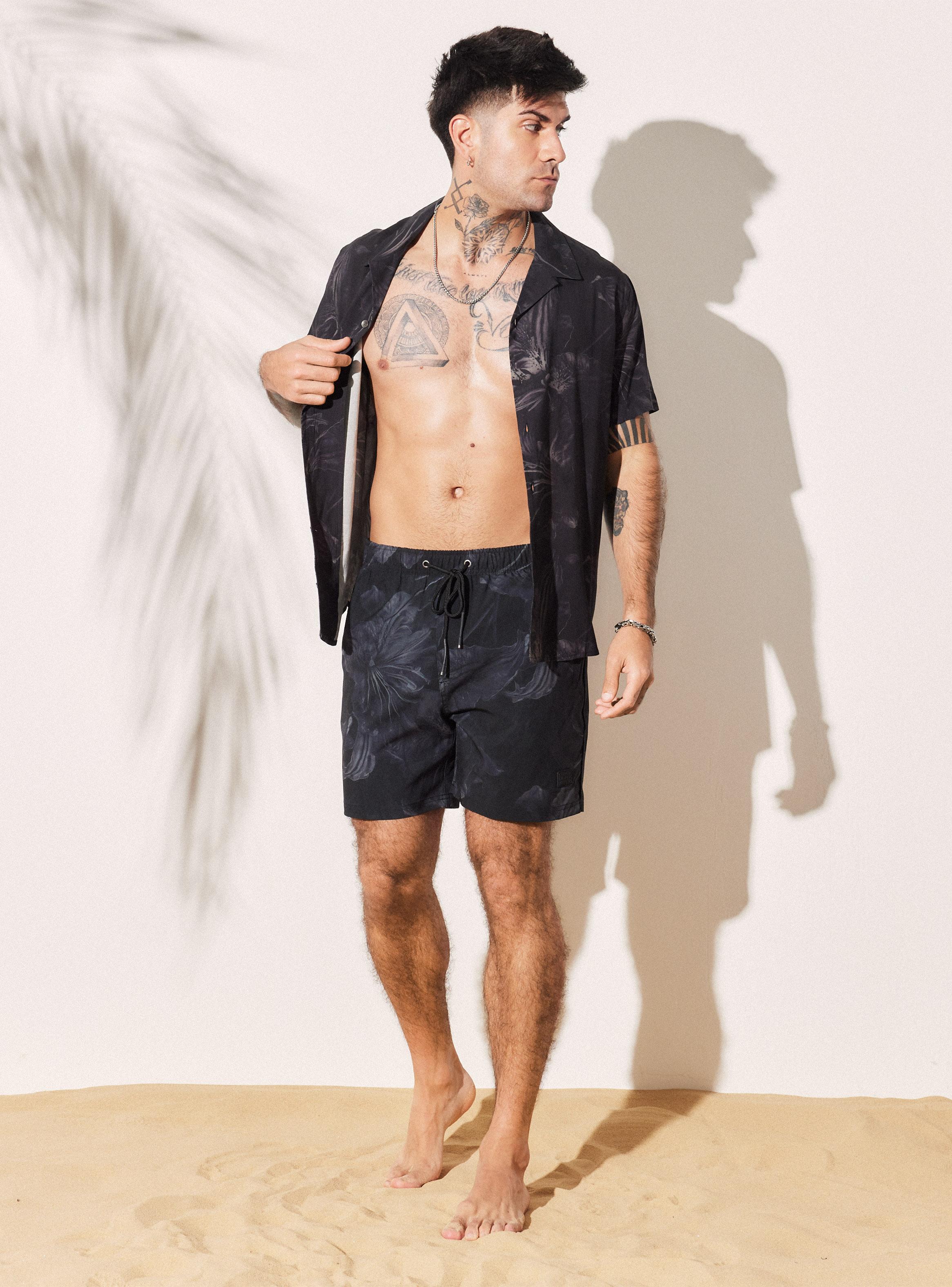 Camisa Cuello Resort Print Flores Oscuras-4