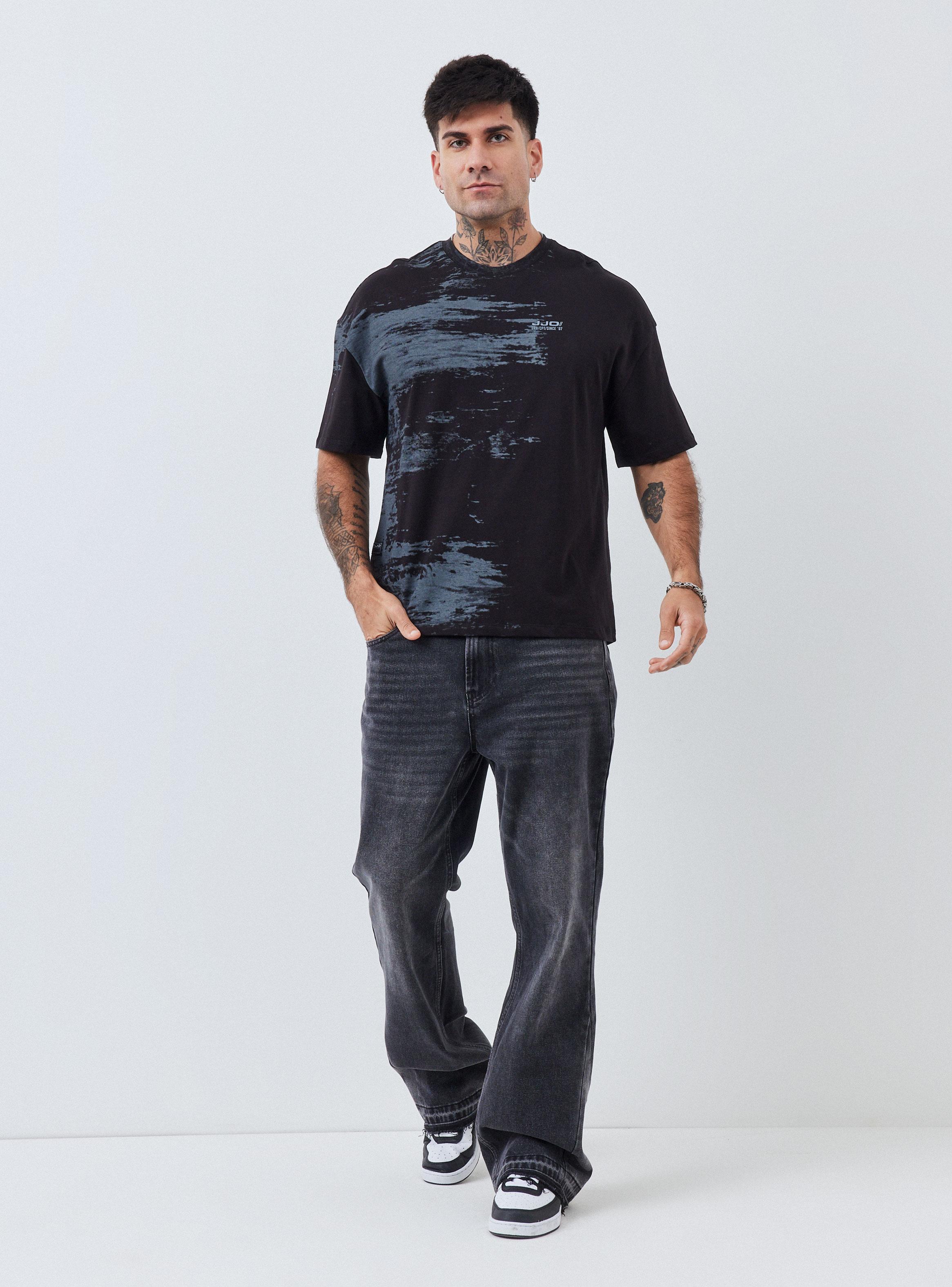 Polera Loose Fit Tela Gruesa Estampado Brochazos-4