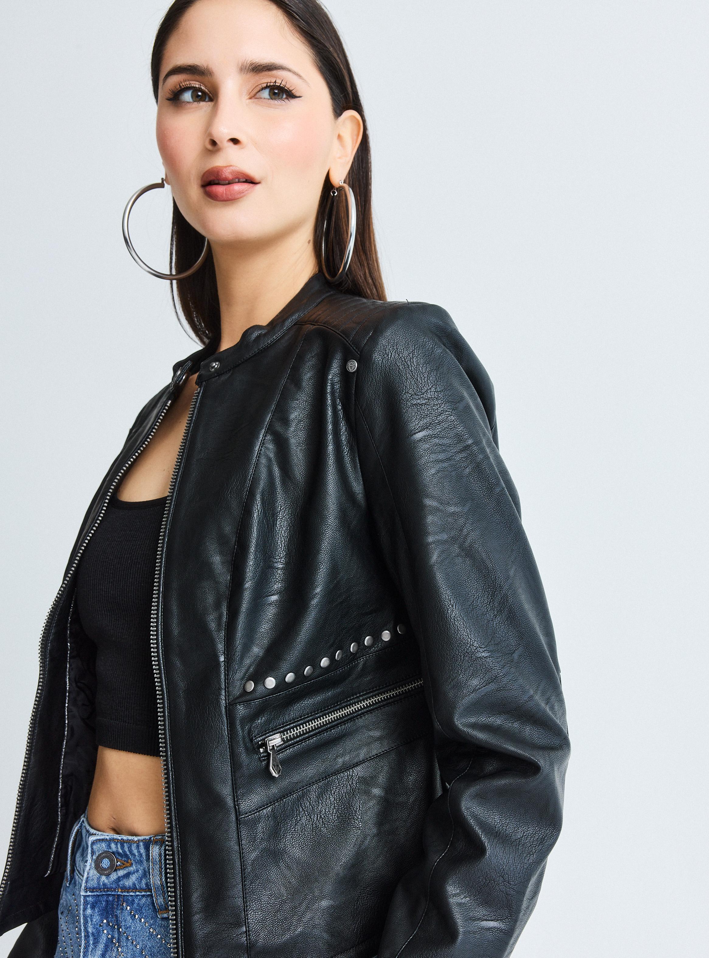 Chaqueta Biker Simil Cuero Cuello Mao-2
