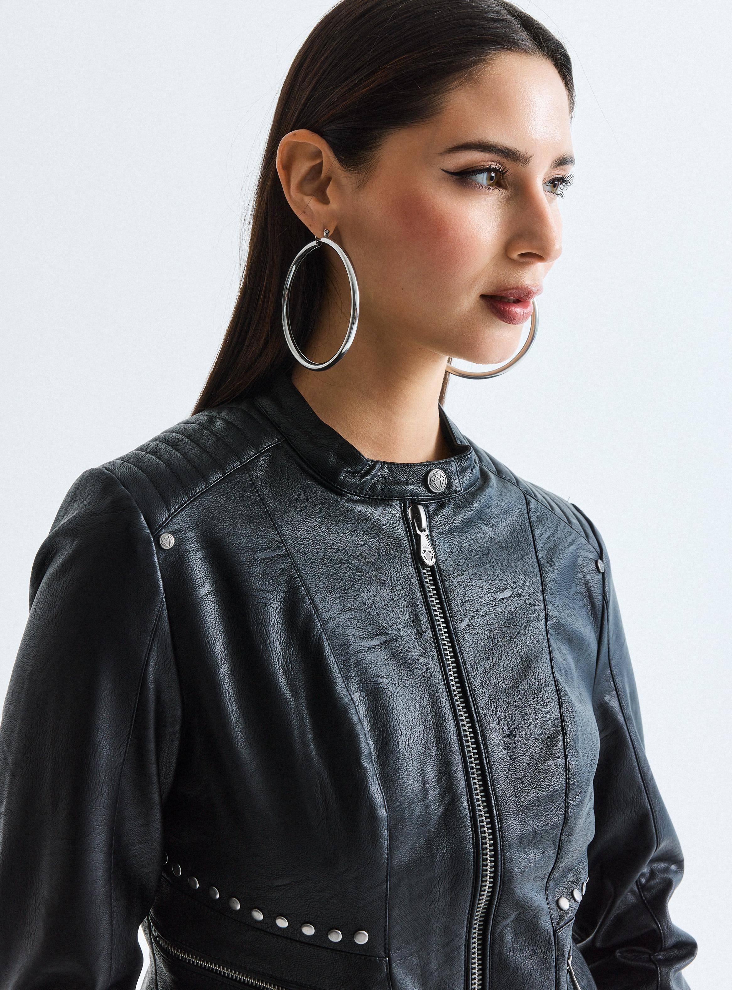 Chaqueta Biker Simil Cuero Cuello Mao-3