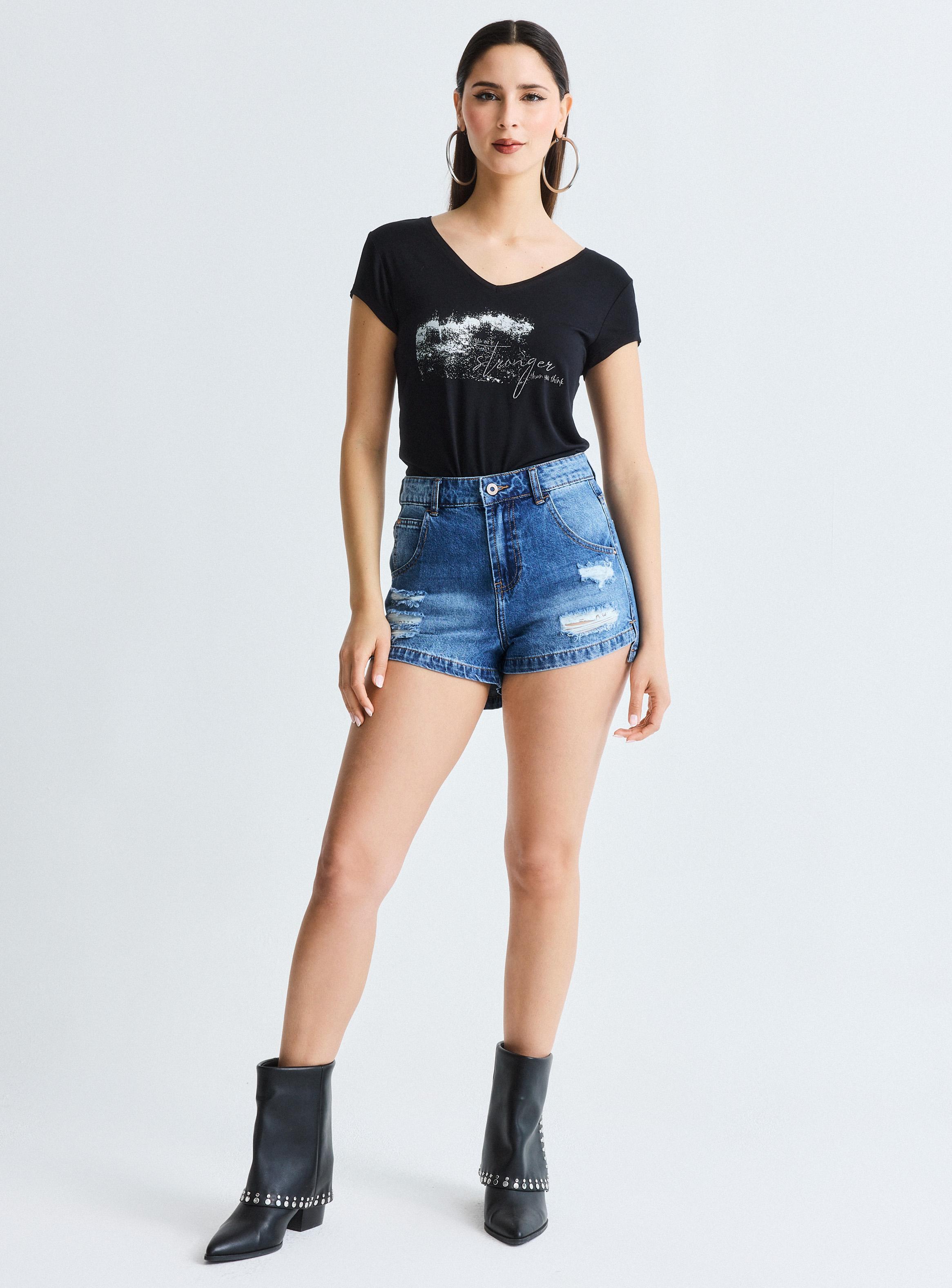Polera Ajustada Cuello V Gráfica-4