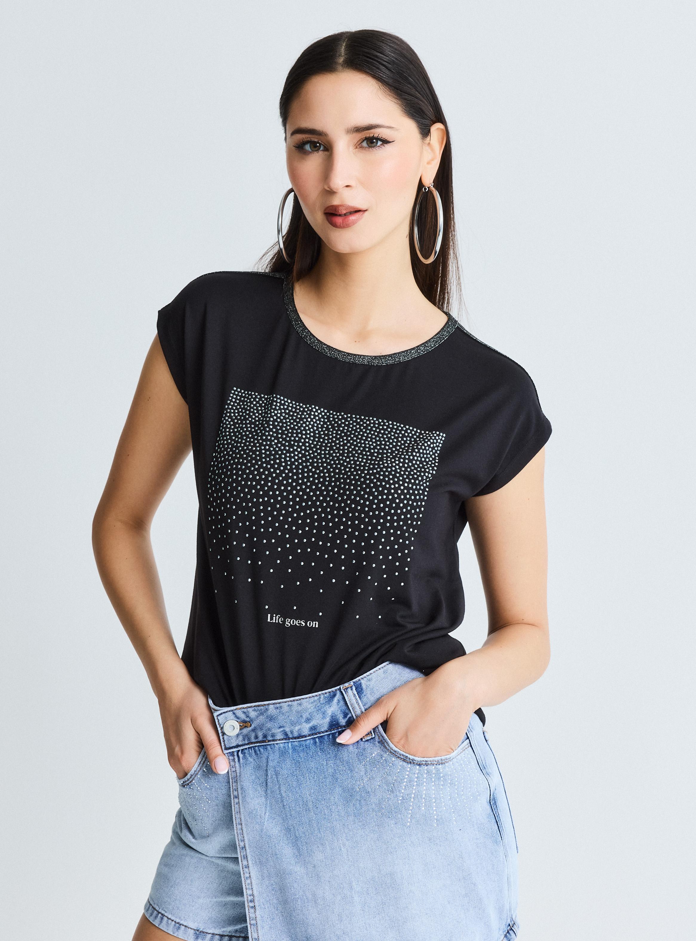 Polera Holgada Detalle Lurex Cuello y Hombro con Gráfica-0