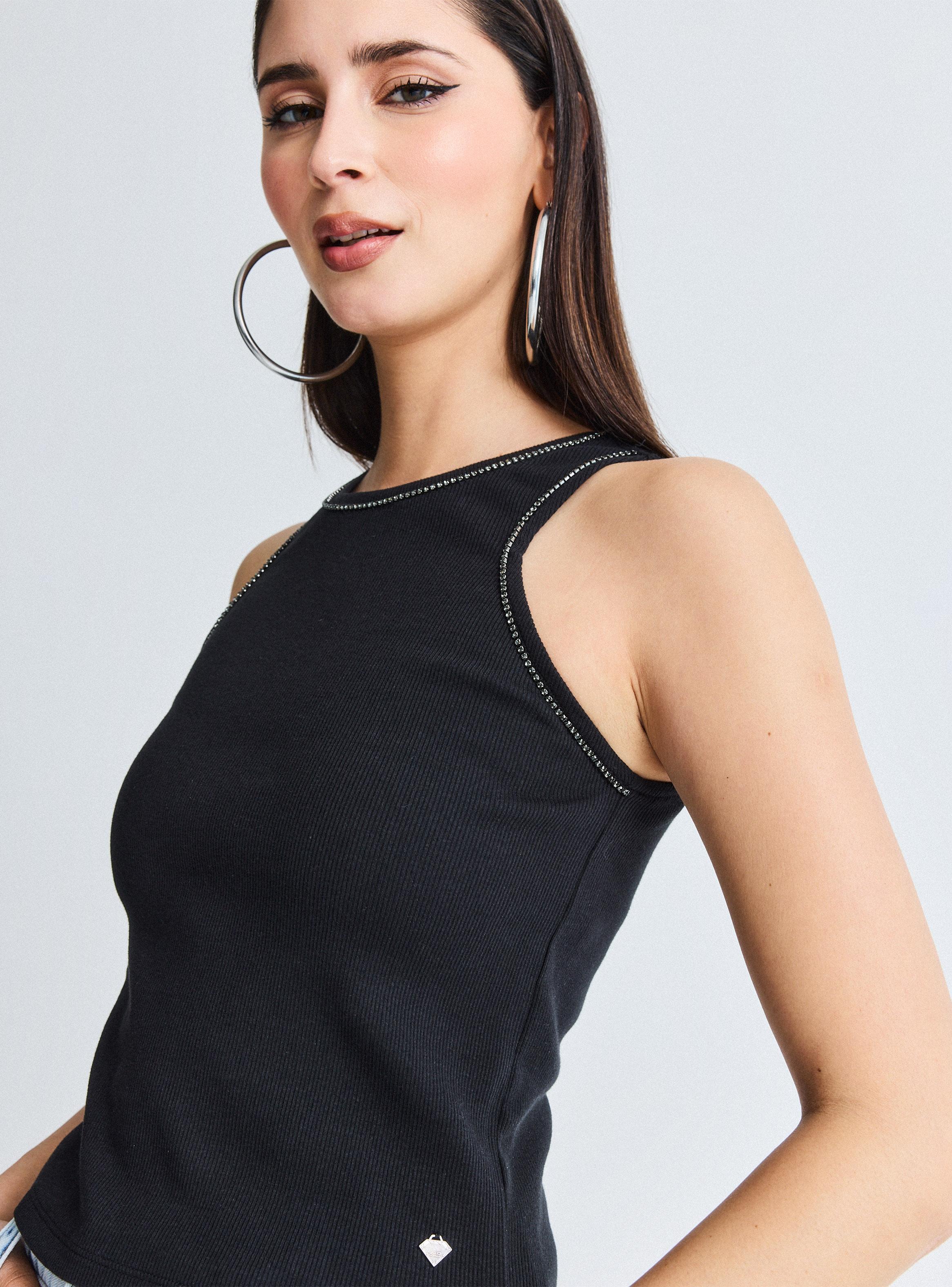 Polera Tank Aplicación Cadenas Strass-2