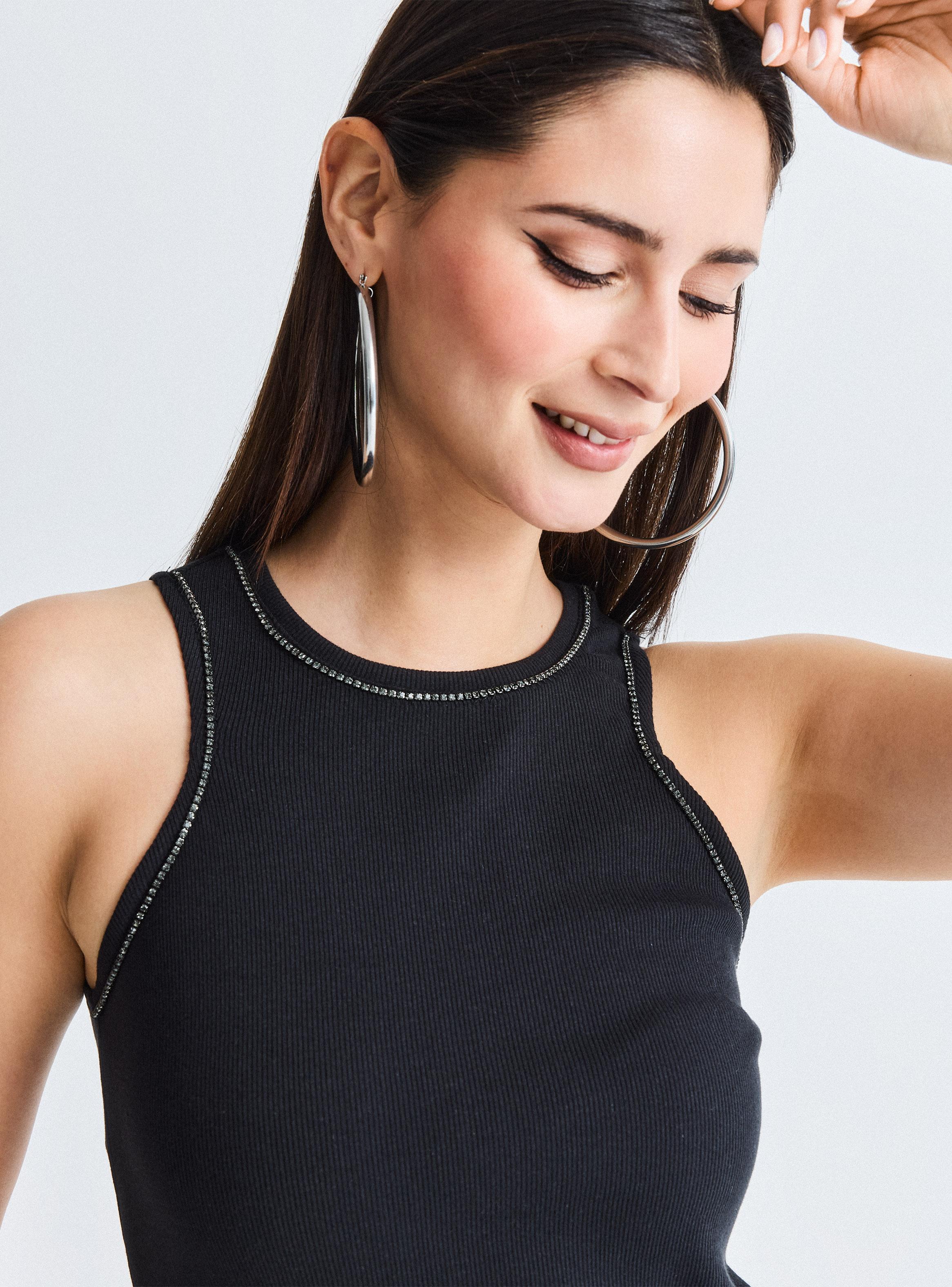 Polera Tank Aplicación Cadenas Strass-3