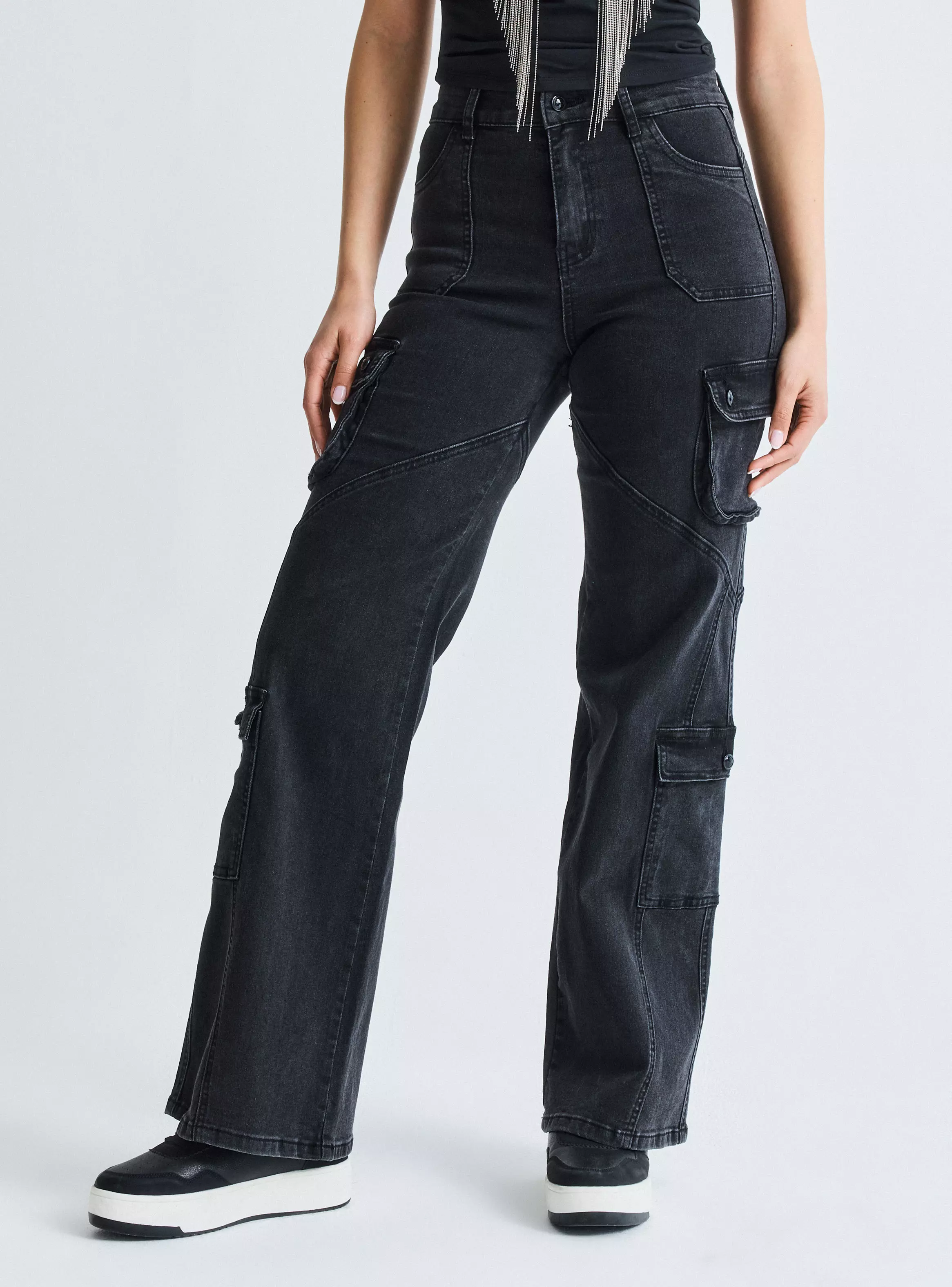 Jeans Wide Leg Cargo Gravillado-0