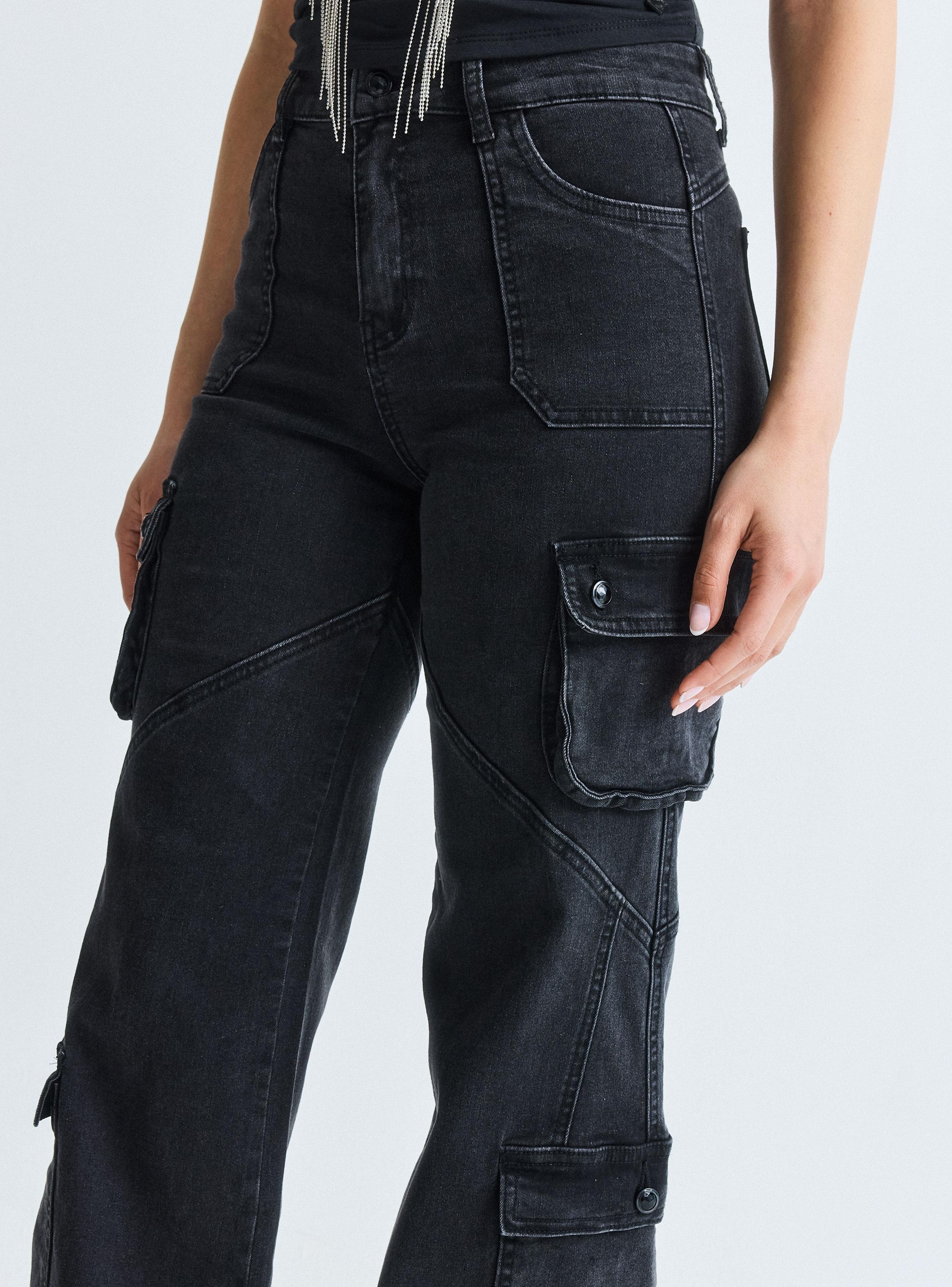 Jeans Wide Leg Cargo Gravillado-2
