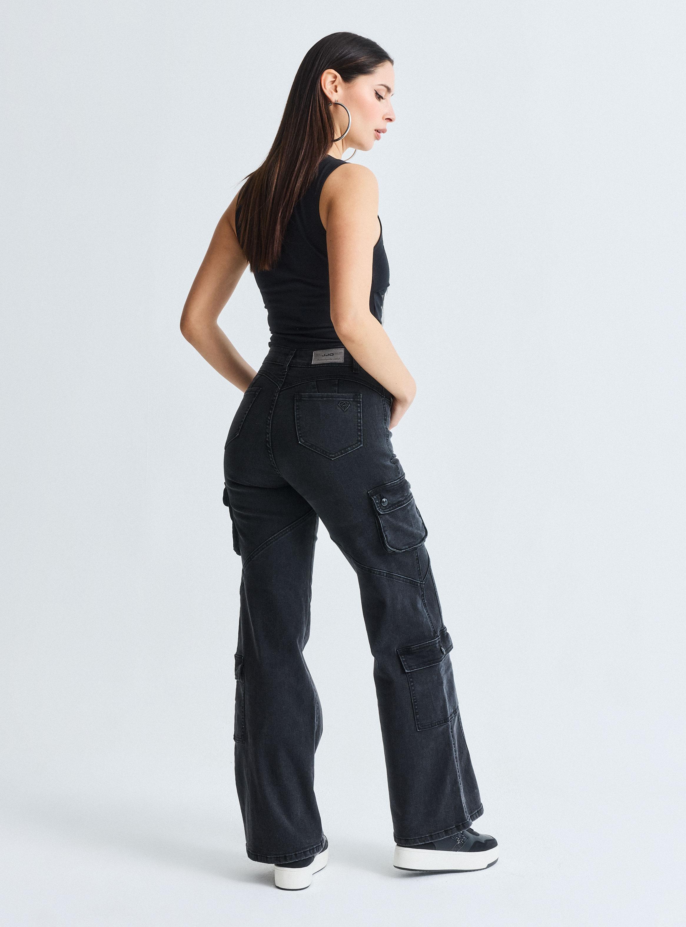 Jeans Wide Leg Cargo Gravillado-5