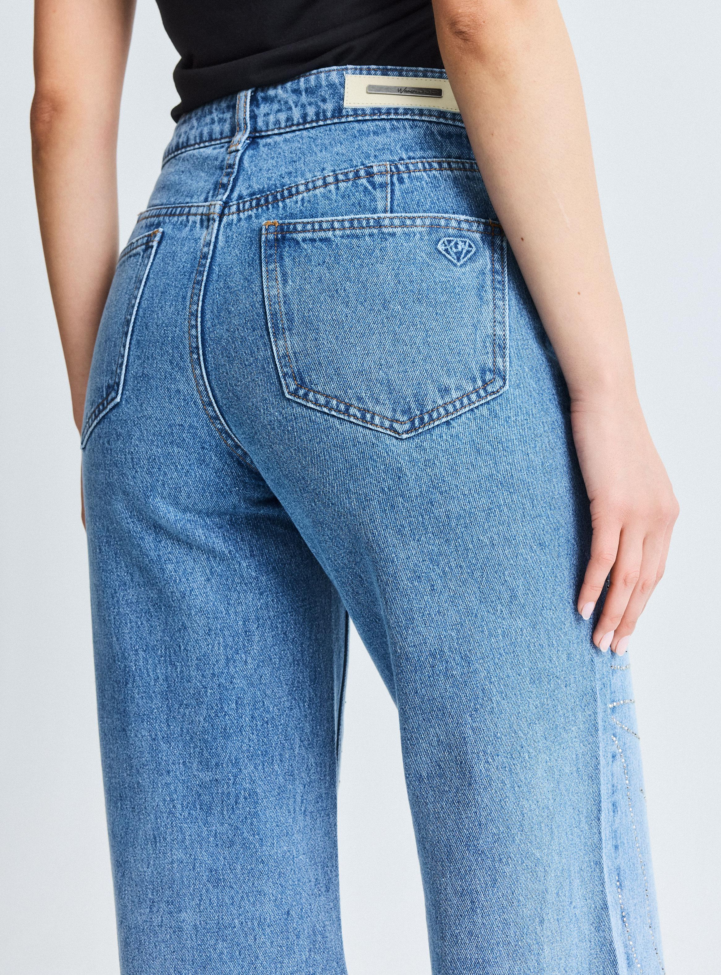 Jeans Wide Leg Aplicación de Strass con Forma-3