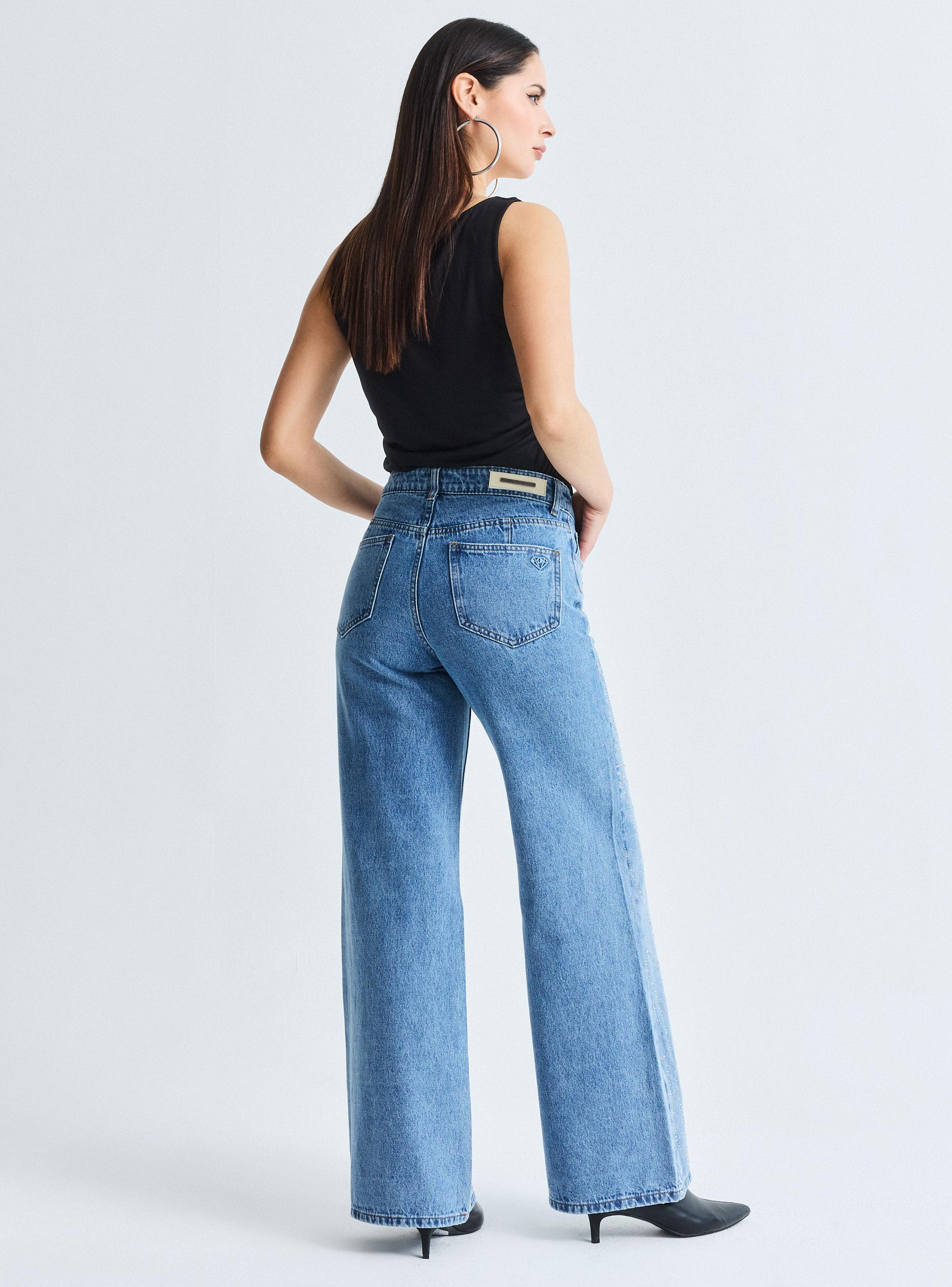 Jeans Wide Leg Aplicación de Strass con Forma-5