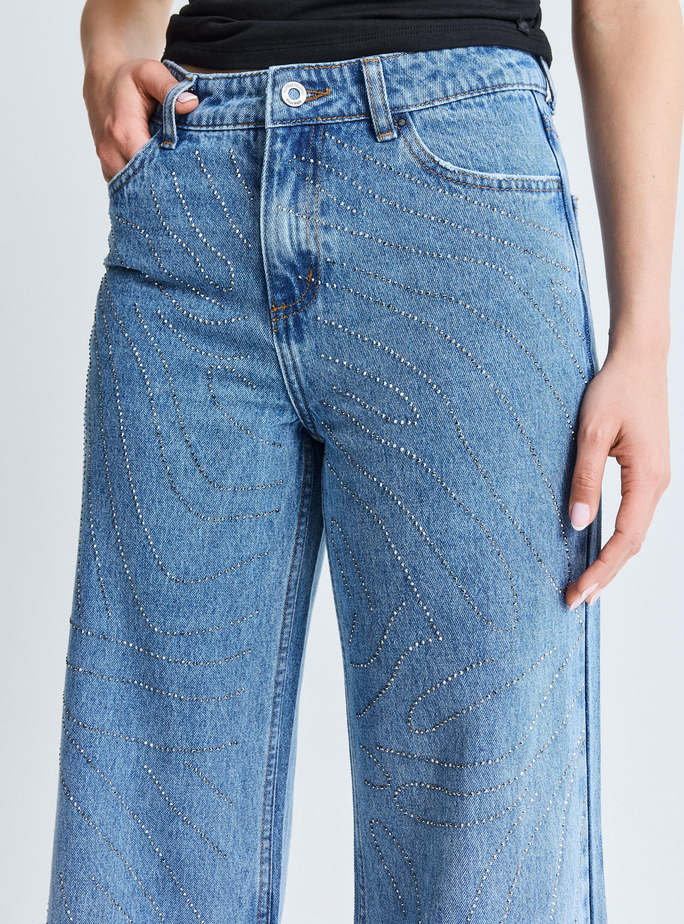 Jeans Wide Leg Aplicación de Strass con Forma-2