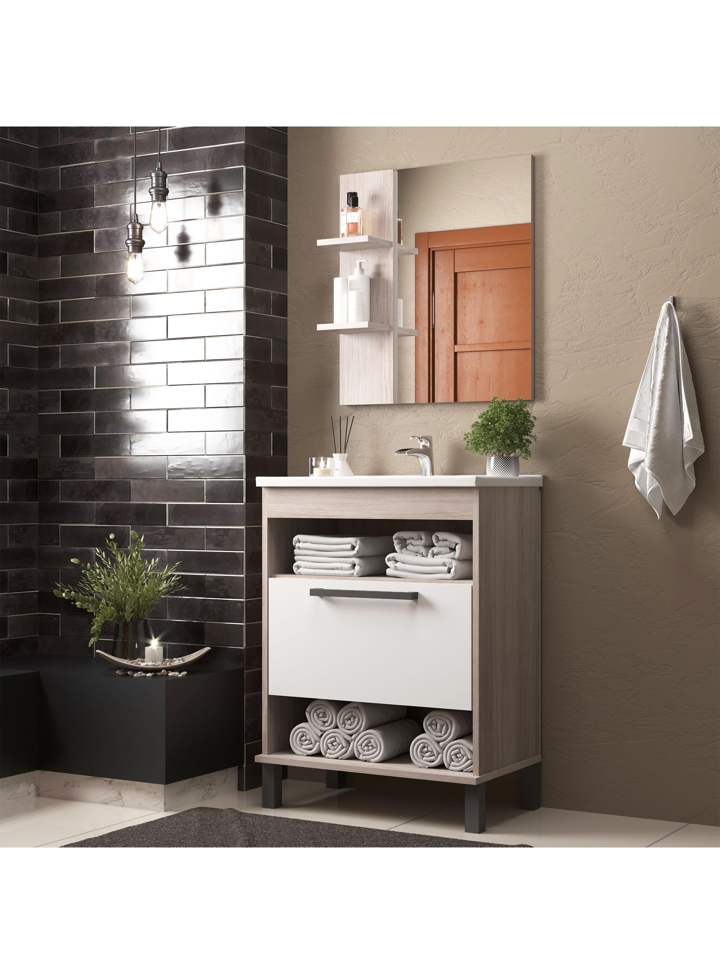 Mueble Baño con Lavamanos 1 Puerta 2 Nichos Malbec Blanco-3