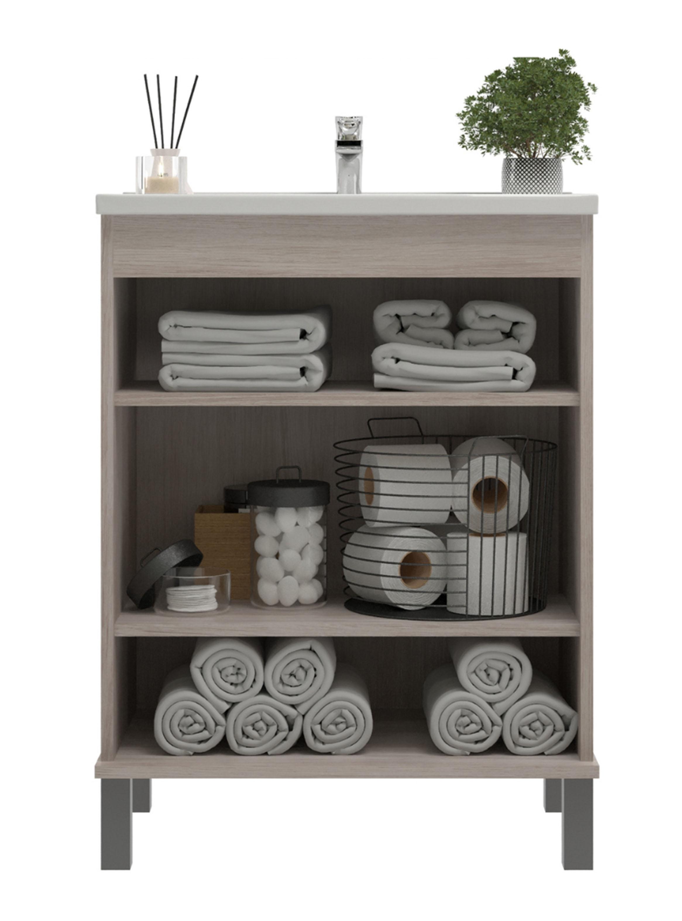 Mueble Baño con Lavamanos 1 Puerta 2 Nichos Malbec Blanco-2