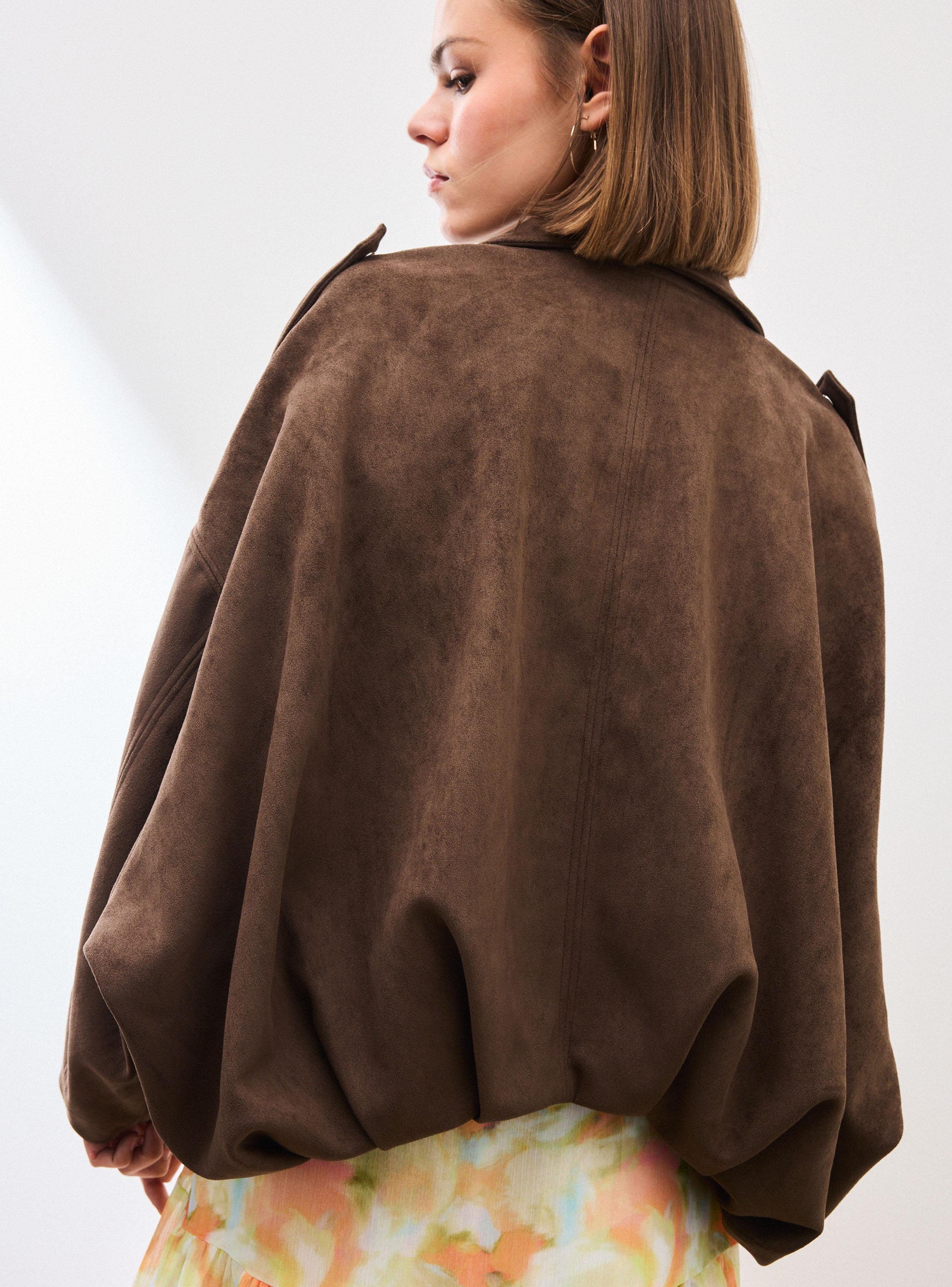 Chaqueta Bomber Cuello Solapa y Efecto Gamuza-3