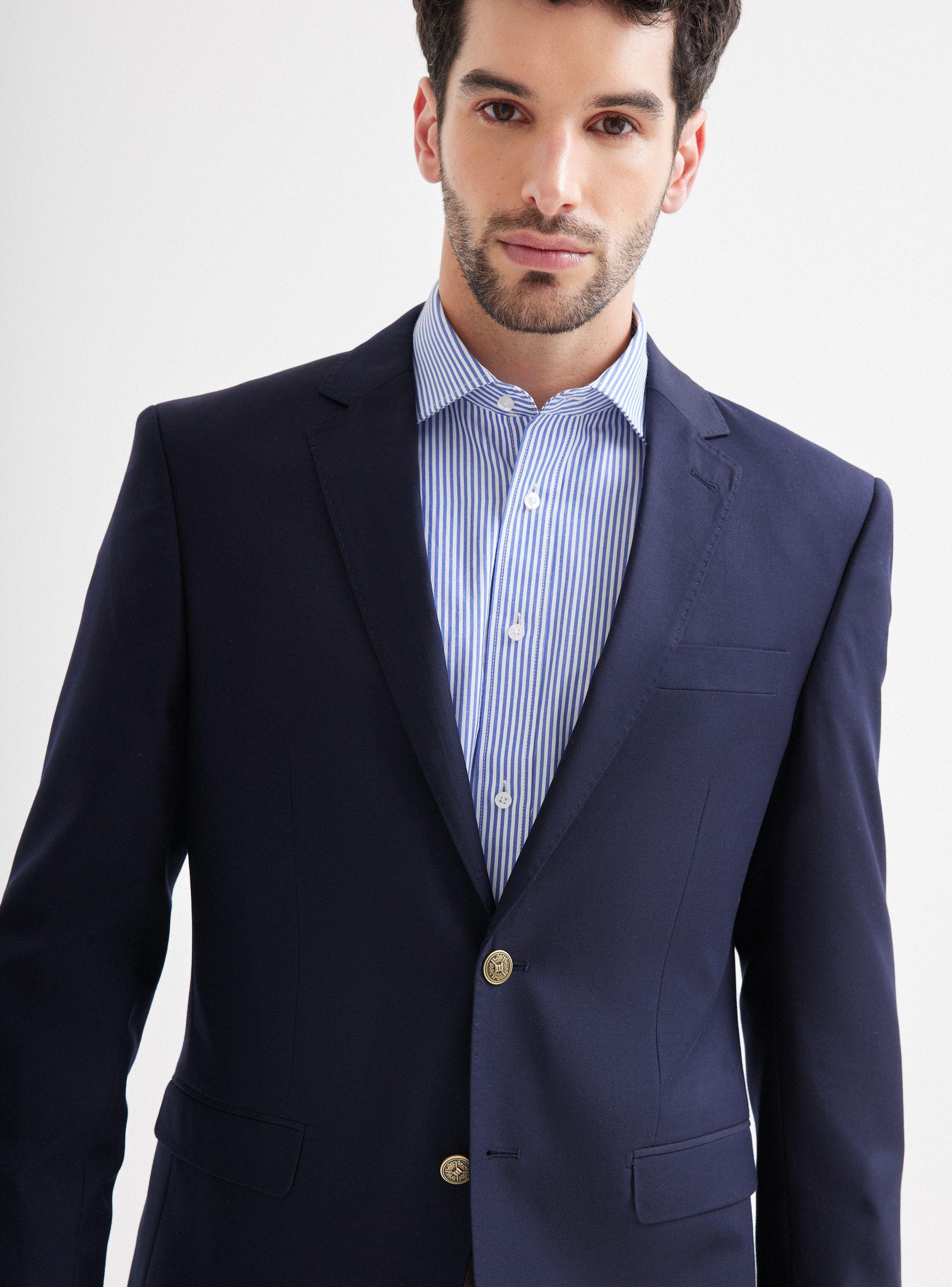 Vestón Recto Azul Botones Dorados-3