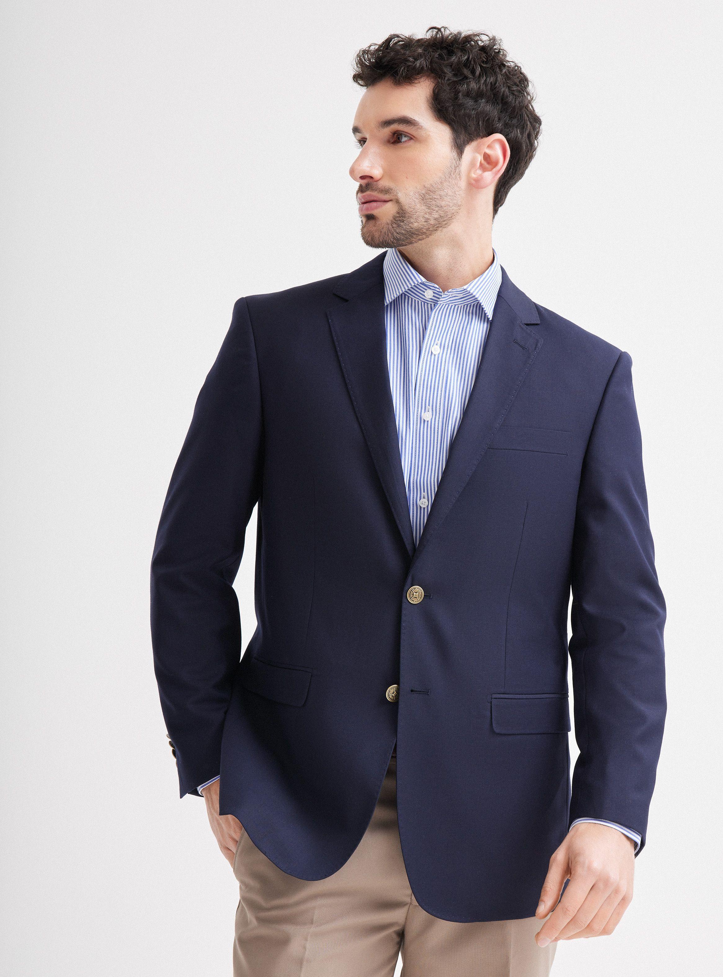 Vestón Recto Azul Botones Dorados-0