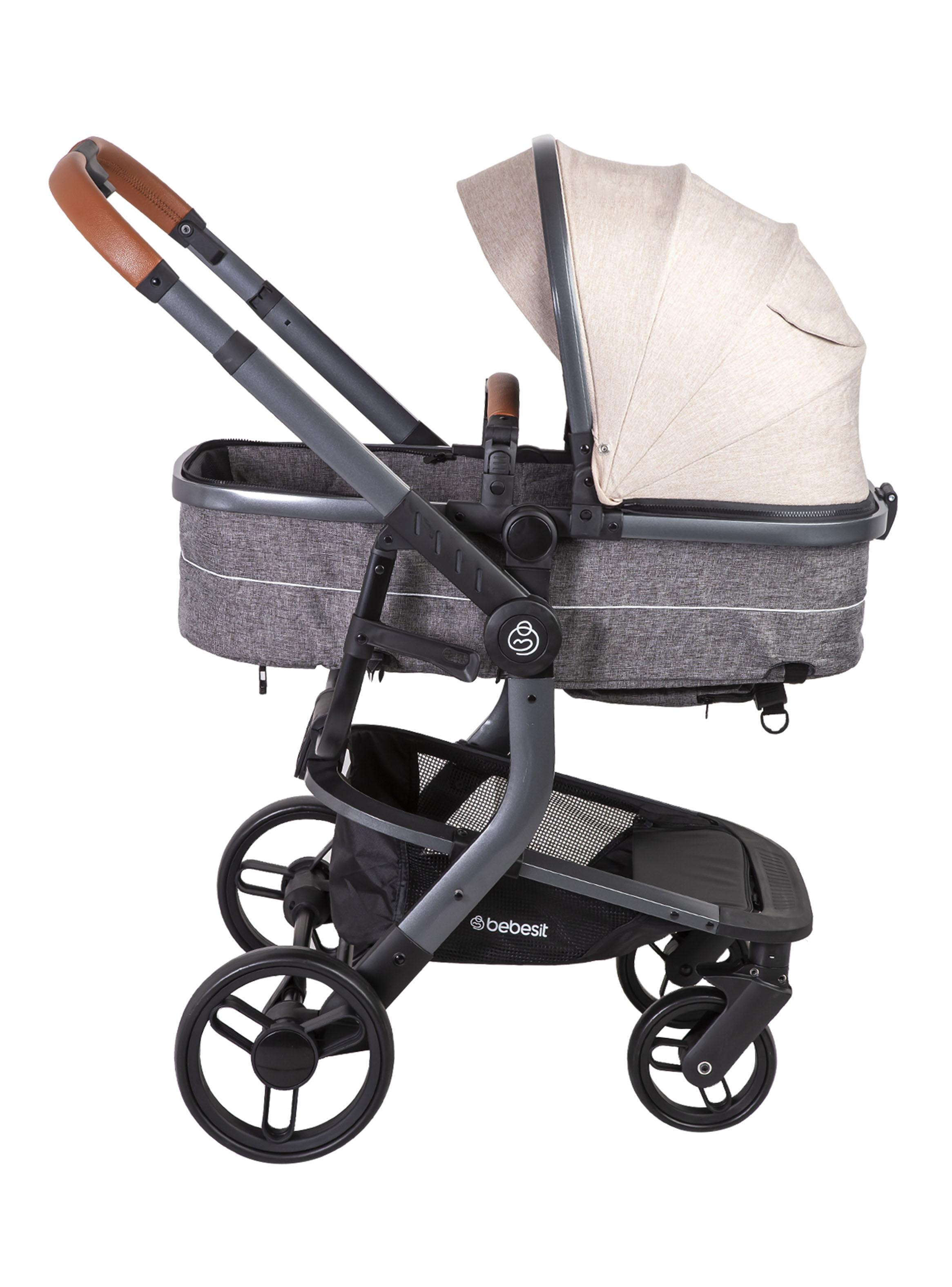 Coche Cuna Travel System Bebé Taurus con Base Beige-3