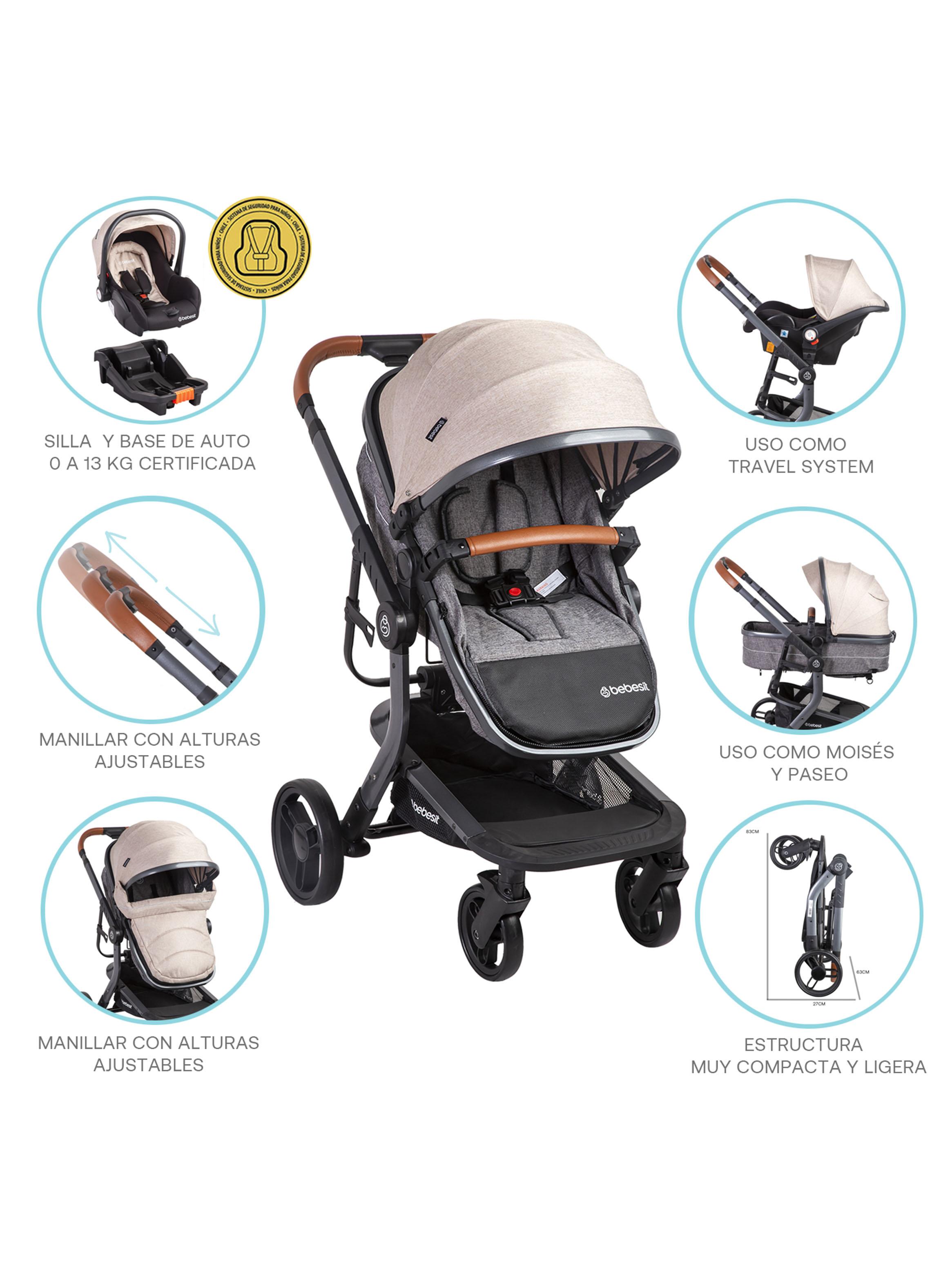 Coche Cuna Travel System Bebé Taurus con Base Beige-4