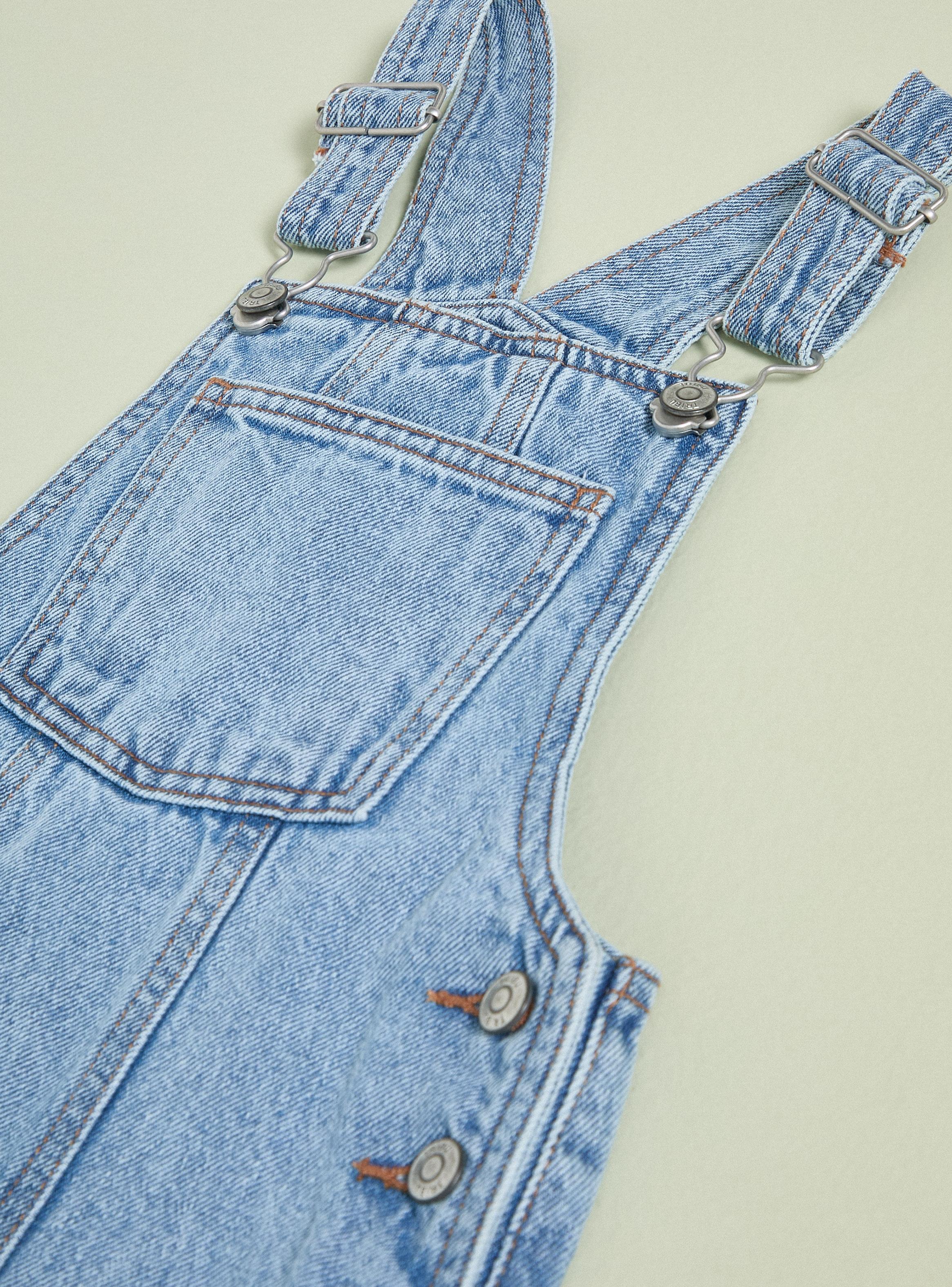 Jardinera Tipo Vestido Denim con Bolsillos Bajos-2