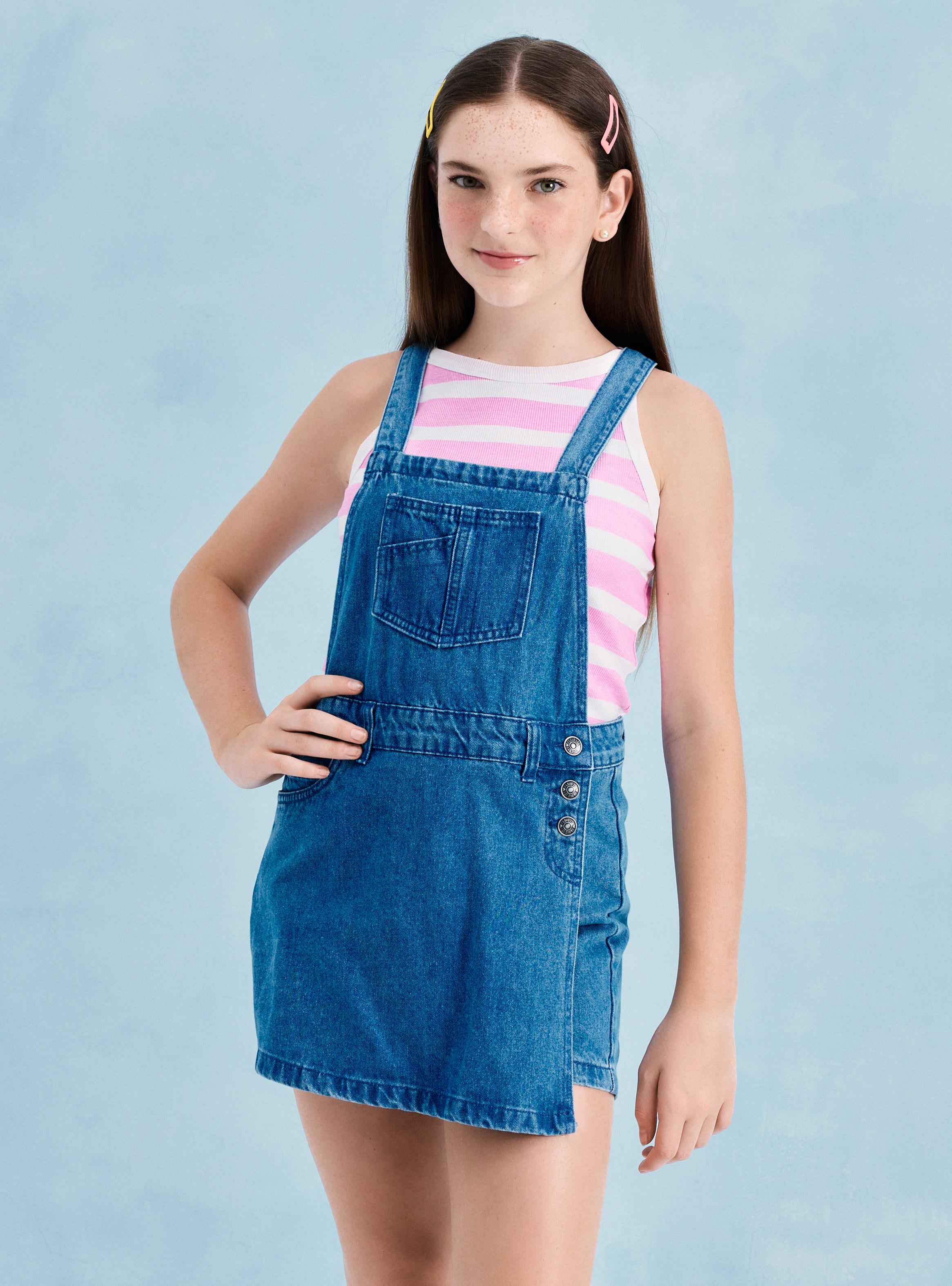 Jardinera Tipo Falda Denim con Bolsillo Frontal-3
