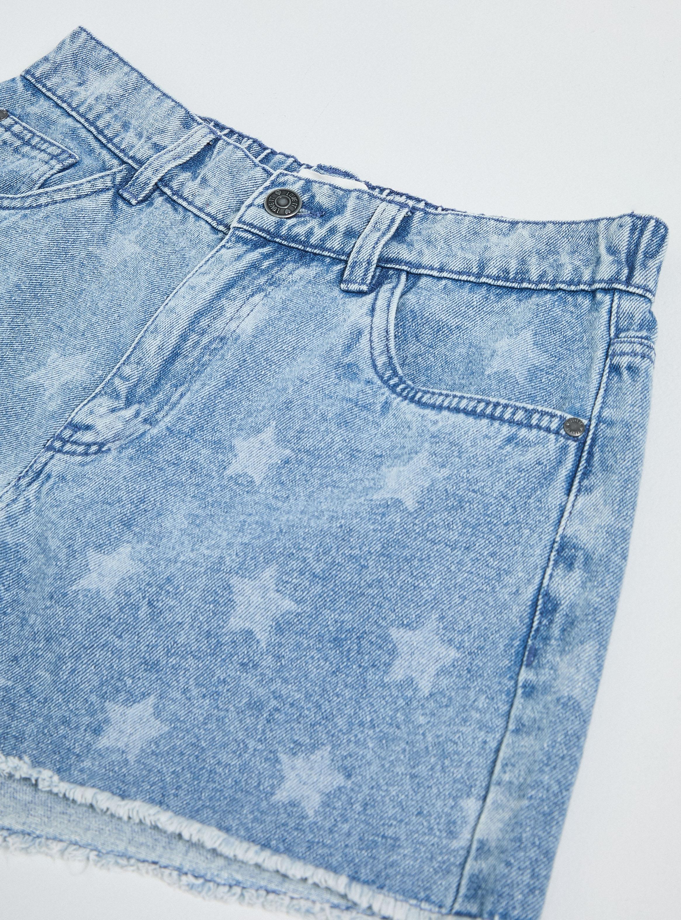 Short Denim Estampado en Contraste-2