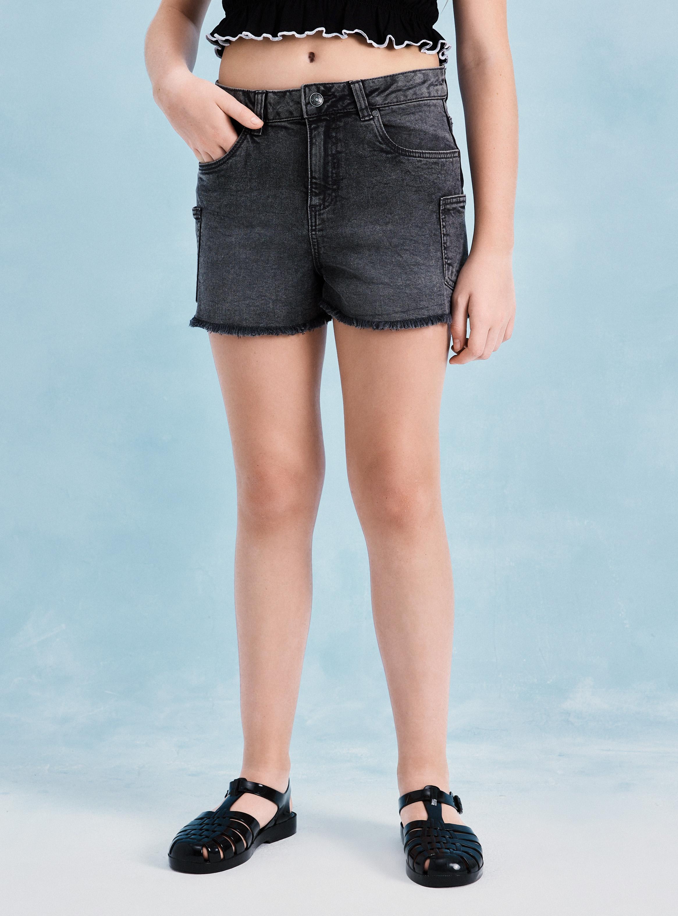 Short Denim Cargo Desflecado Niña-4
