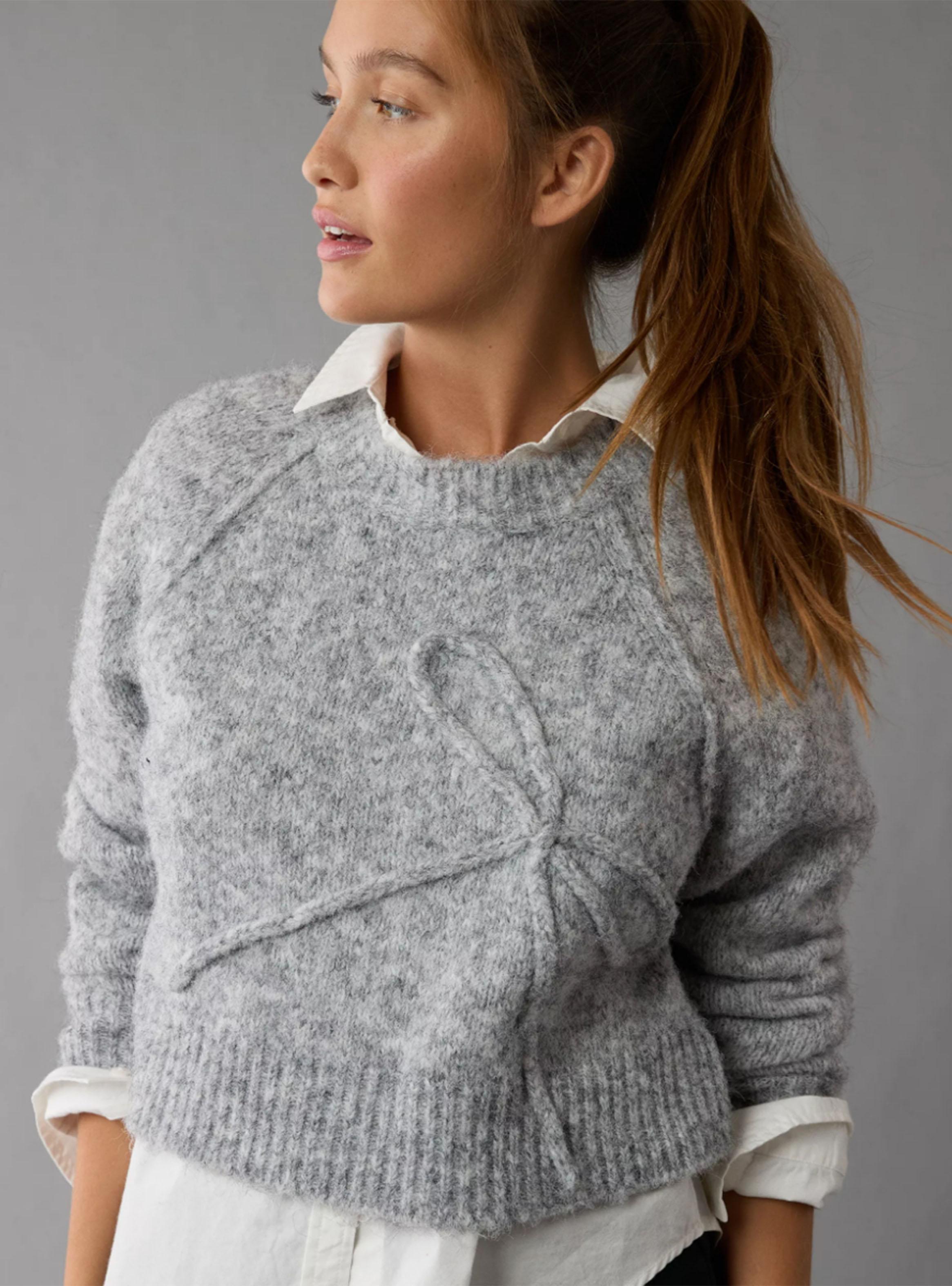 Sweater Ae Cortado con Cuello Redondo Moño-2