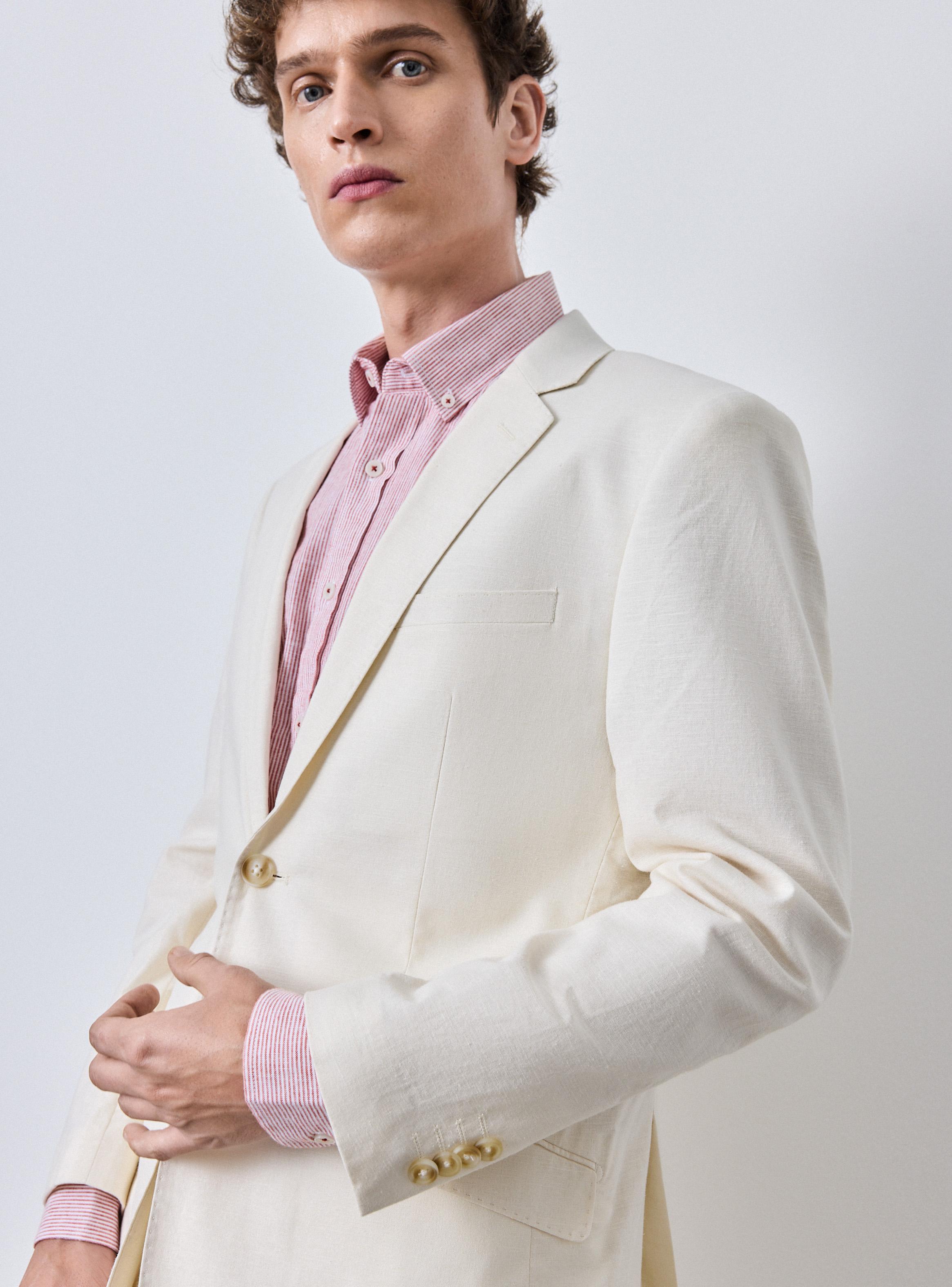 Traje Recto Slim Fit 100% Lino Natural-3