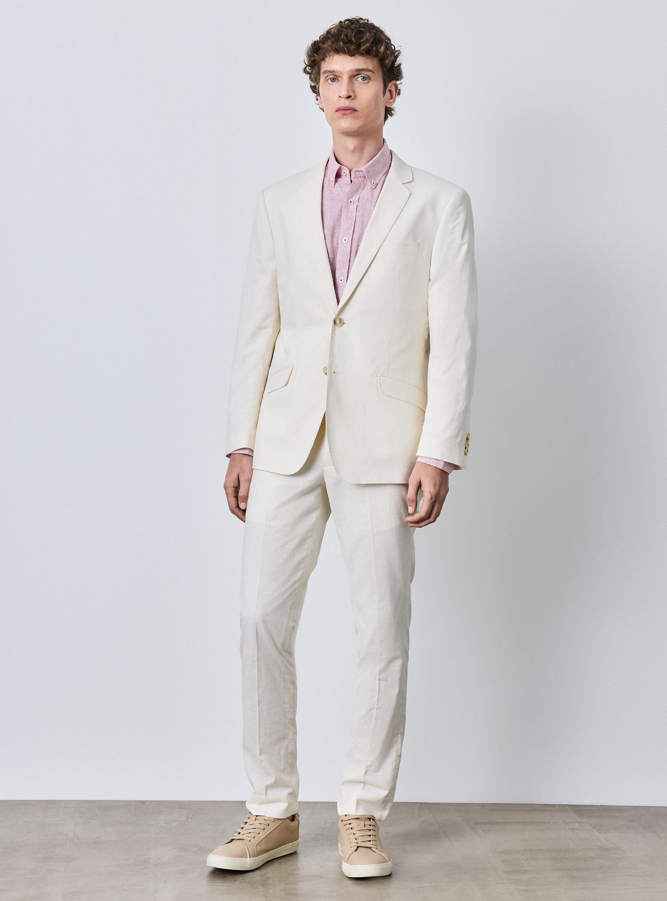 Traje Recto Slim Fit 100% Lino Natural-4