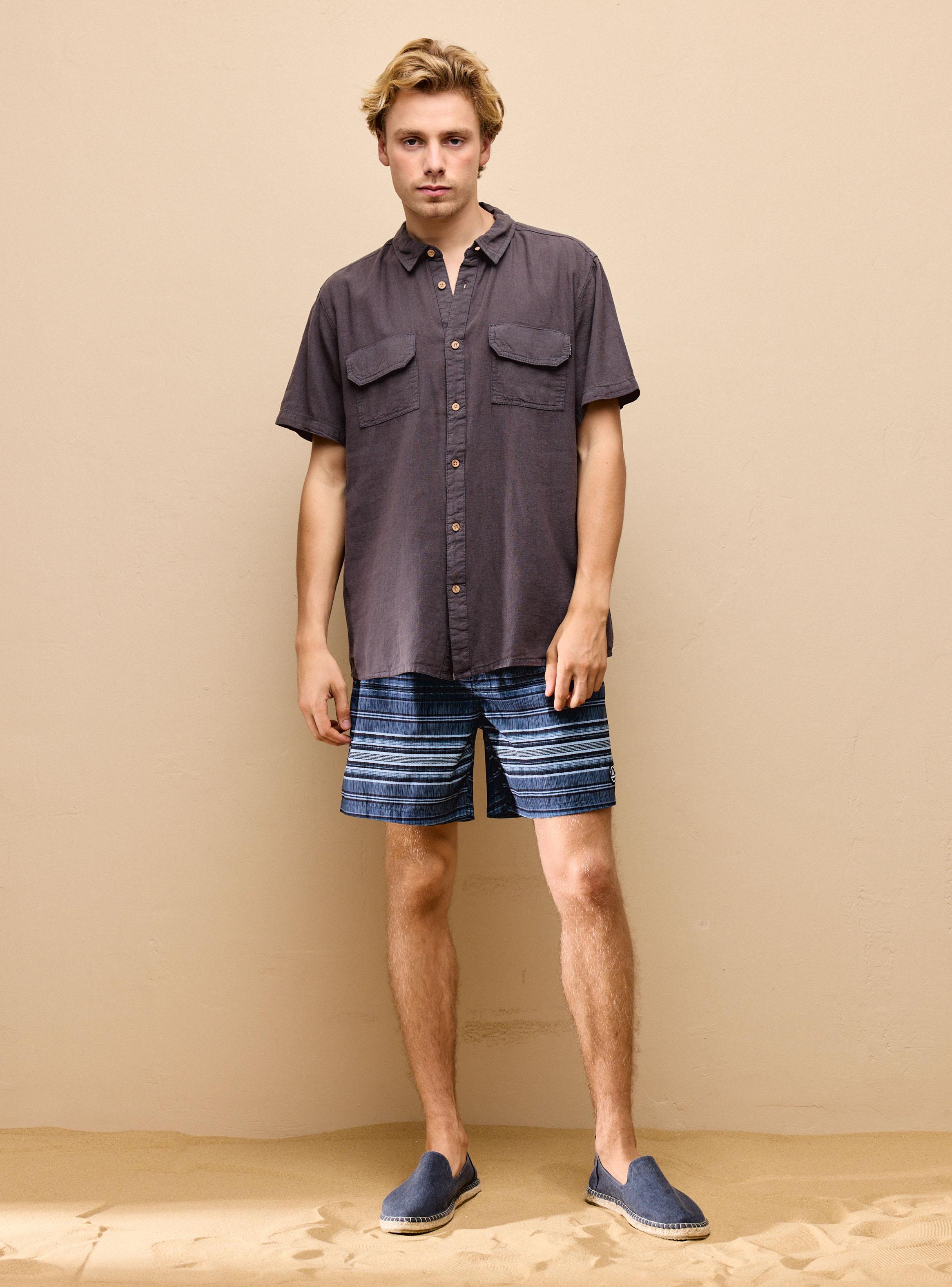 Camisa de Lino Manga Corta con Lavado-4