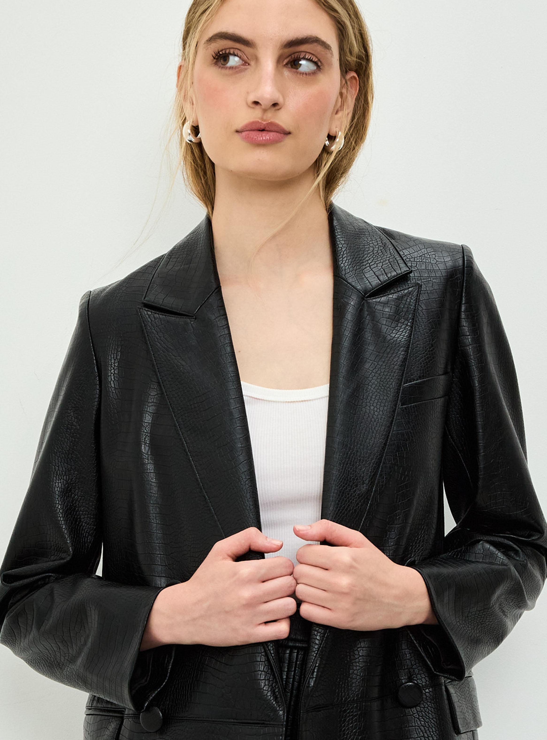 Blazer Pu Botón-3