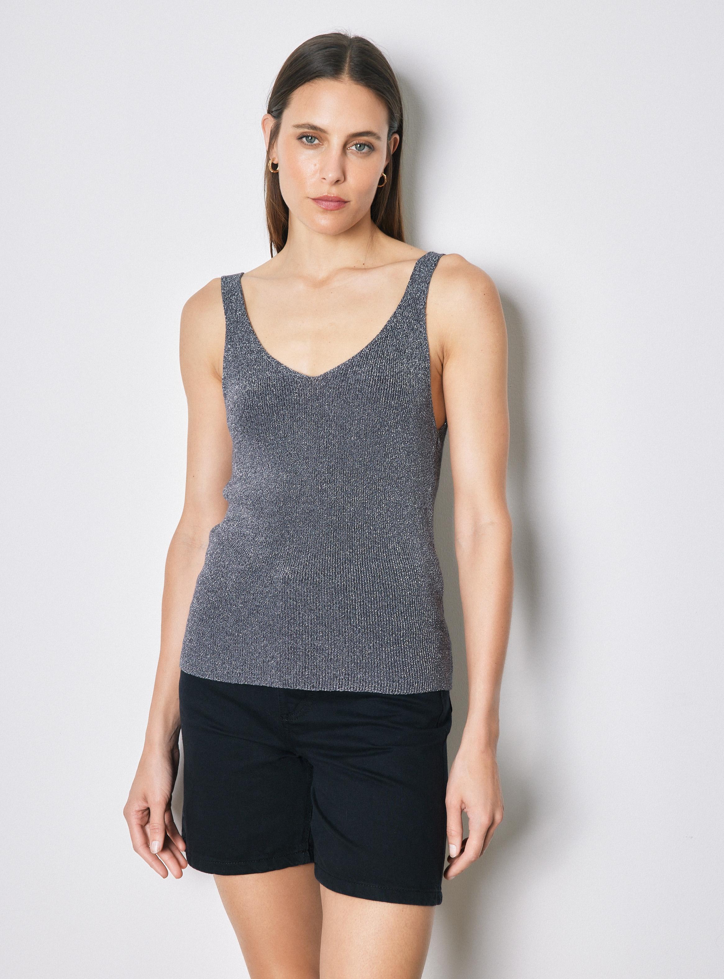 Polera Tejida Lurex Escote V-0