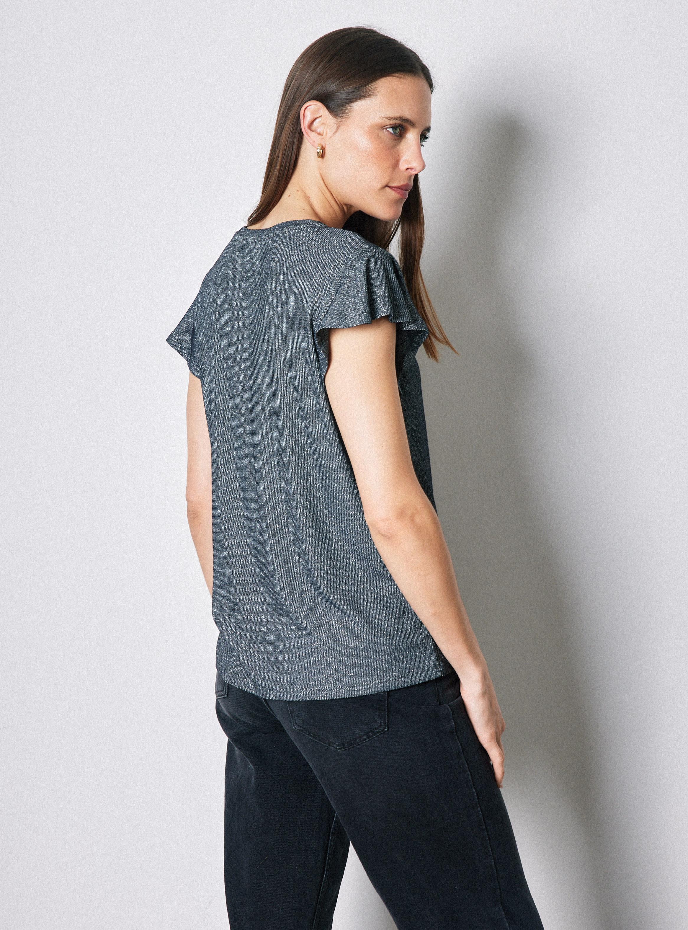 Polera Lurex Manga Corta Vuelos y Escote Redondo-1