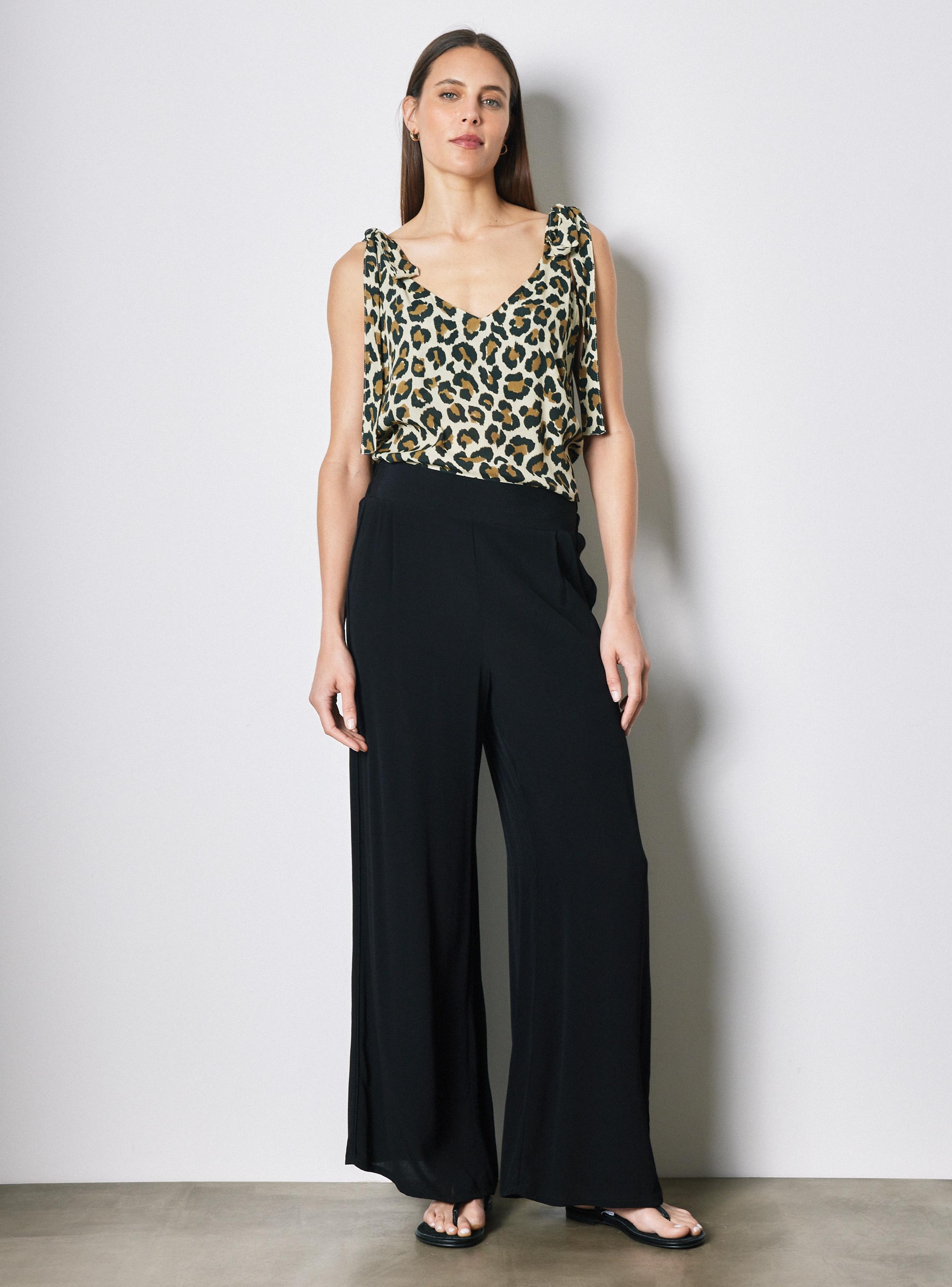 Pantalón Palazzo con Bolsillos y Pretina Elasticada-4