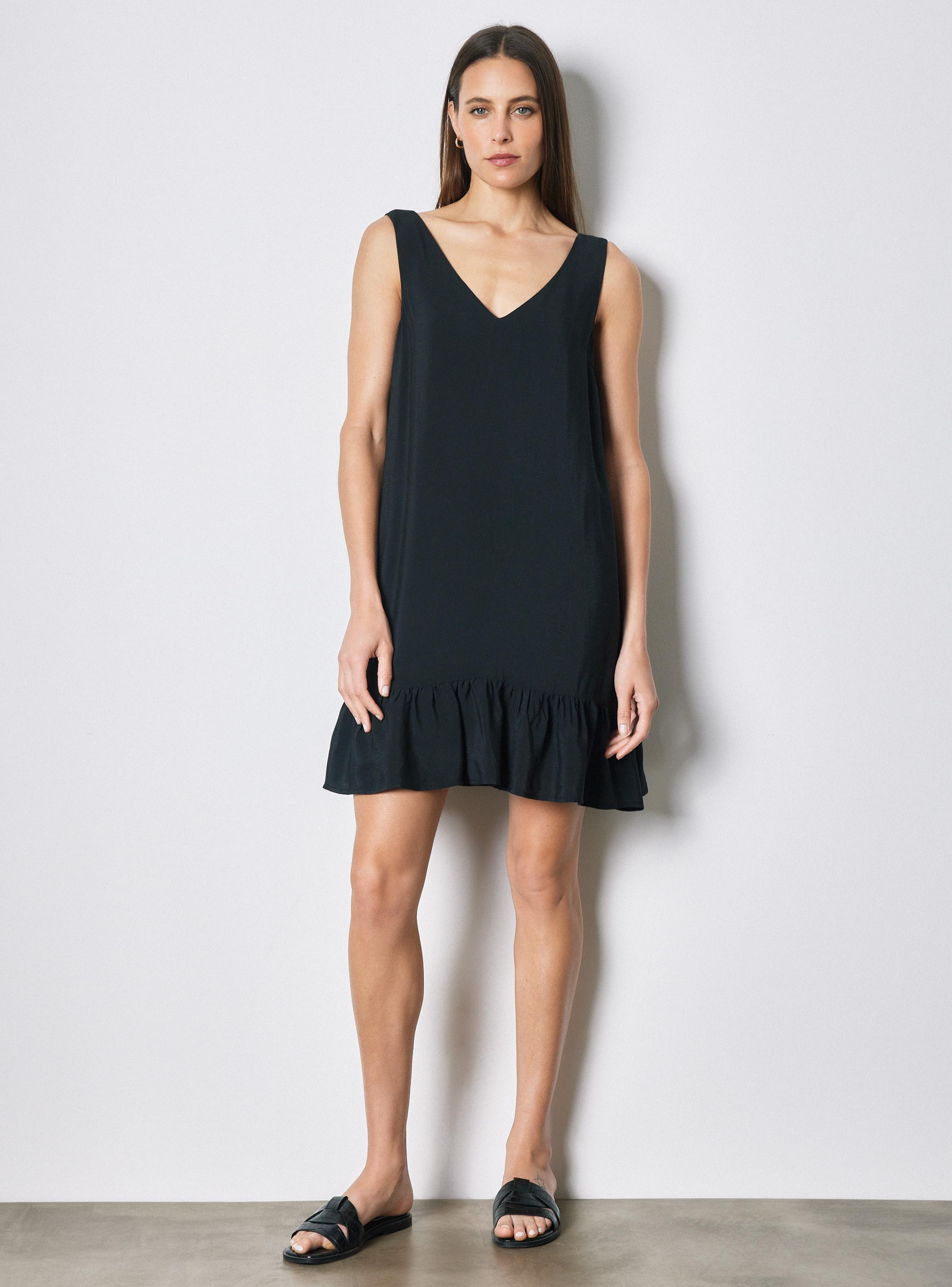 Vestido sin Manga con Tirantes Anchos y Faldón con Volante-4