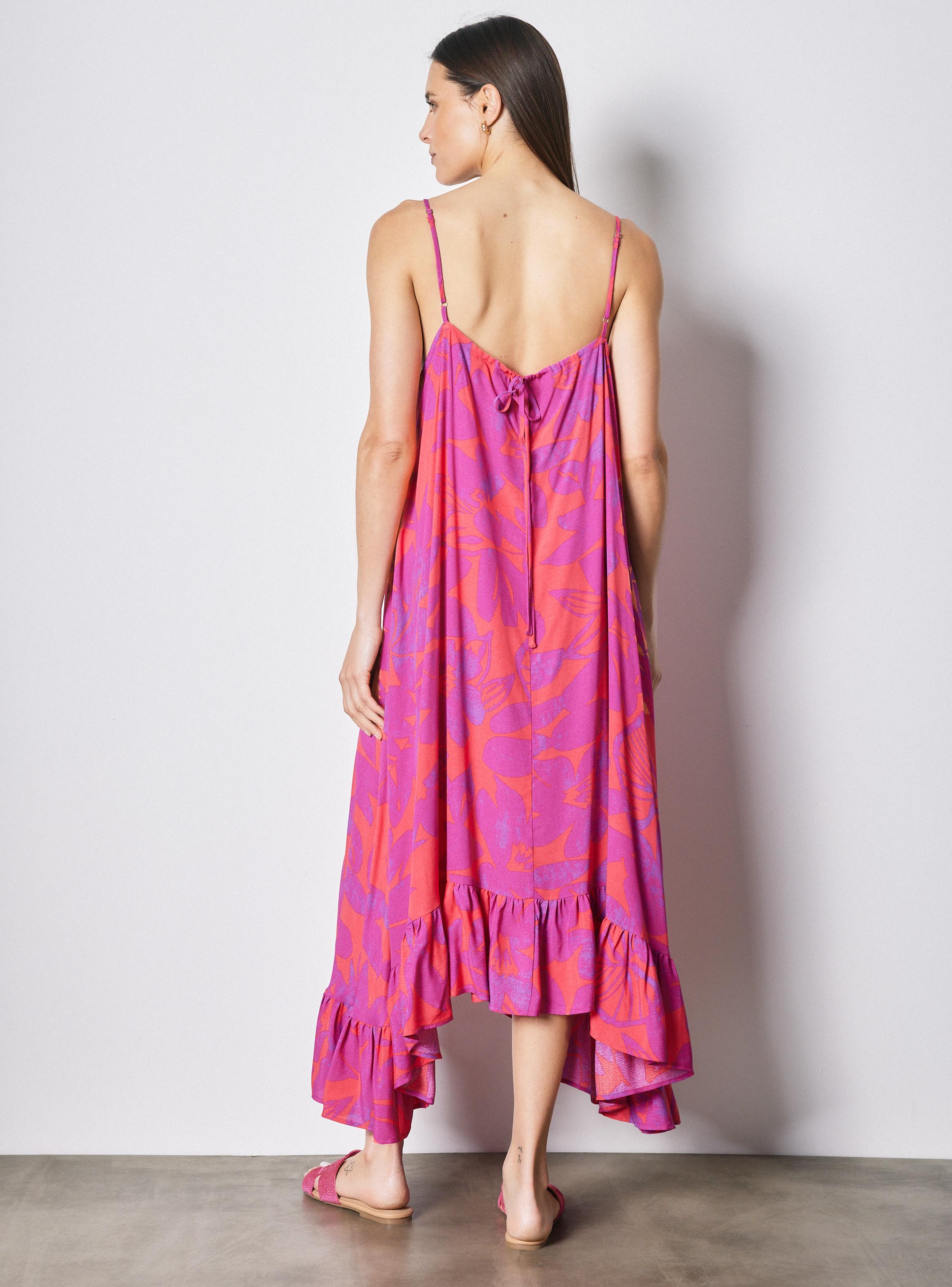 Vestido Estampado con Tirantes Finos Escote V y Volante-5