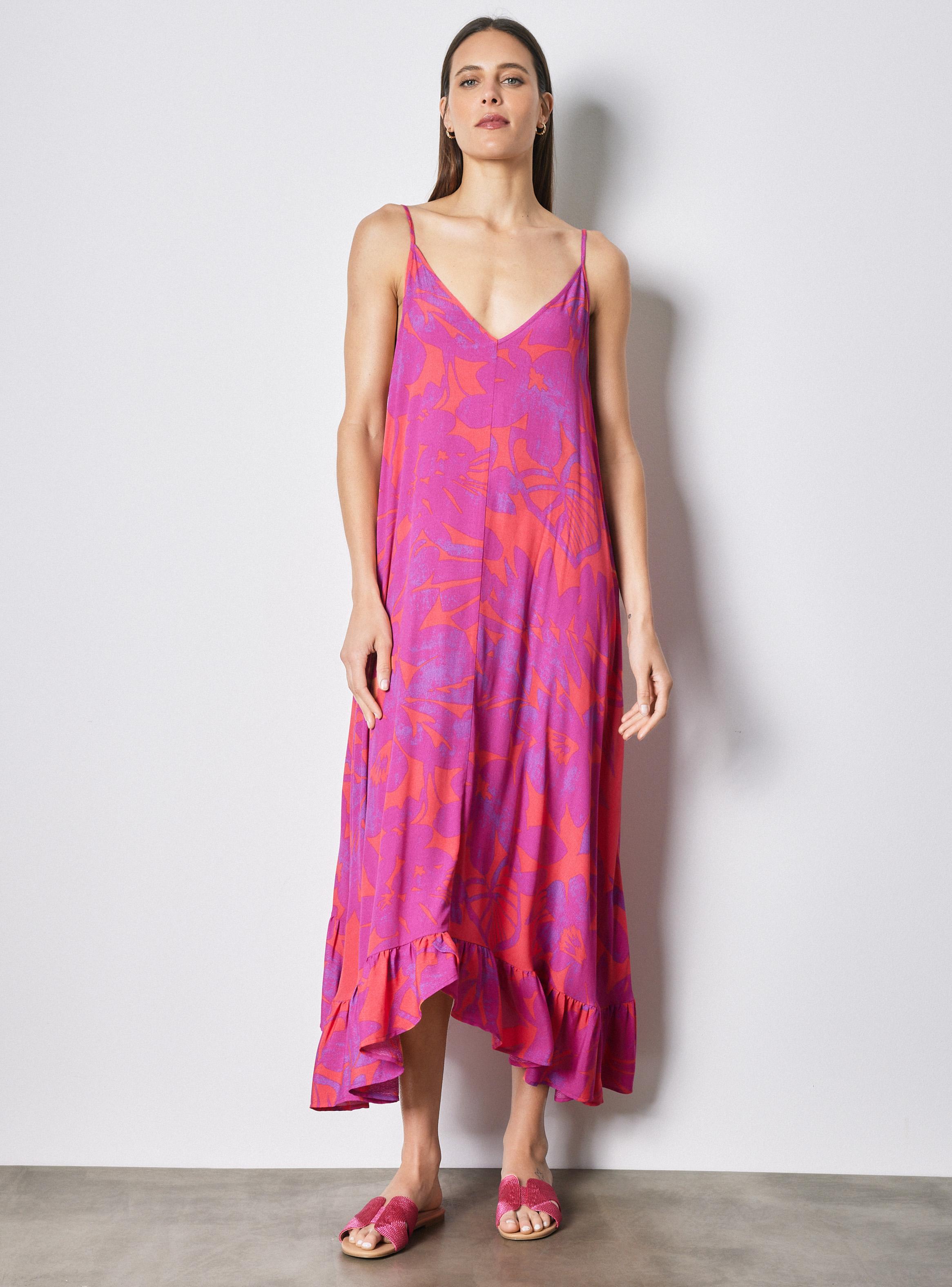 Vestido Estampado con Tirantes Finos Escote V y Volante-4