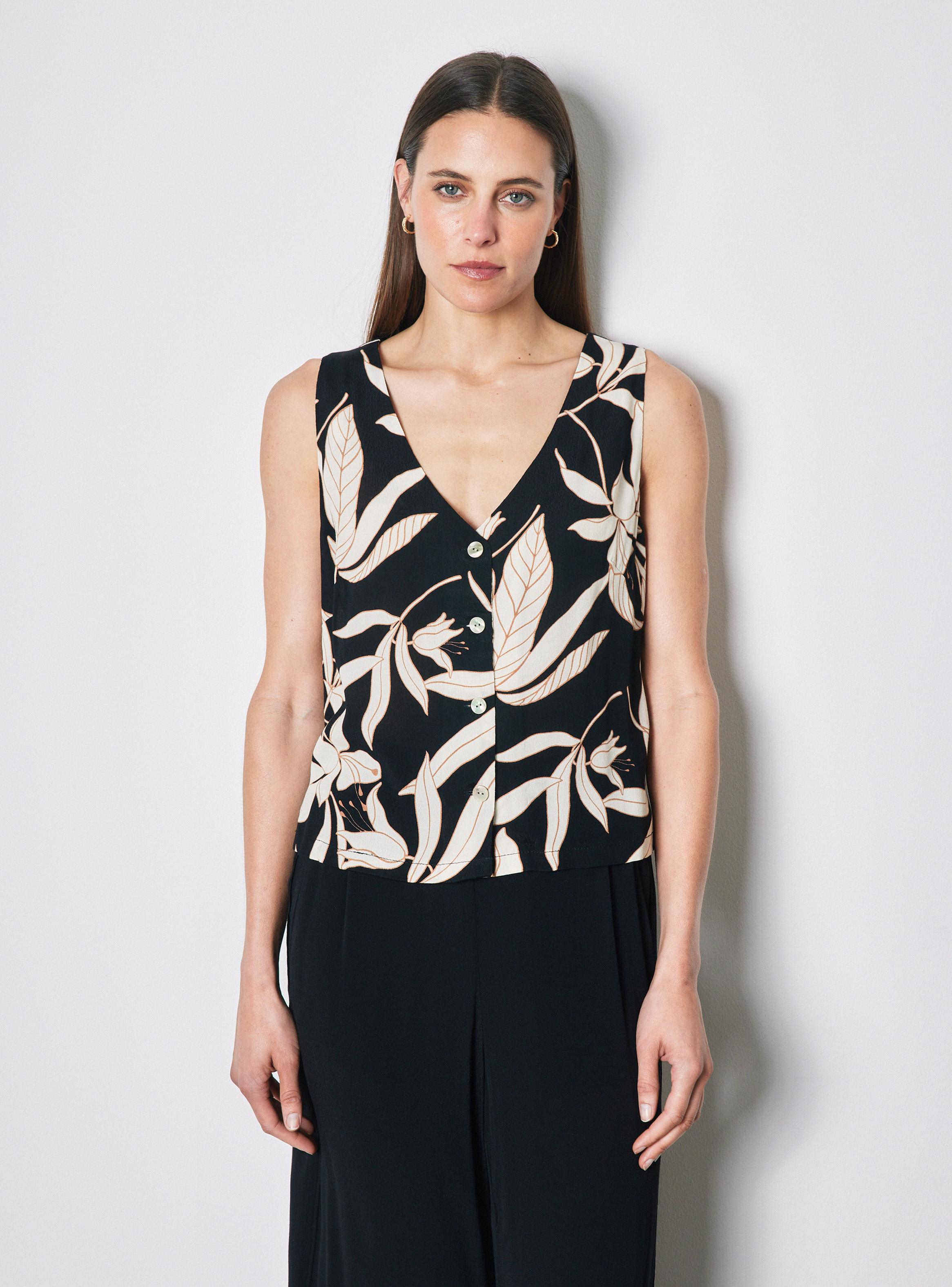 Blusa Vest sin Mangas Abotonado Estampado-0